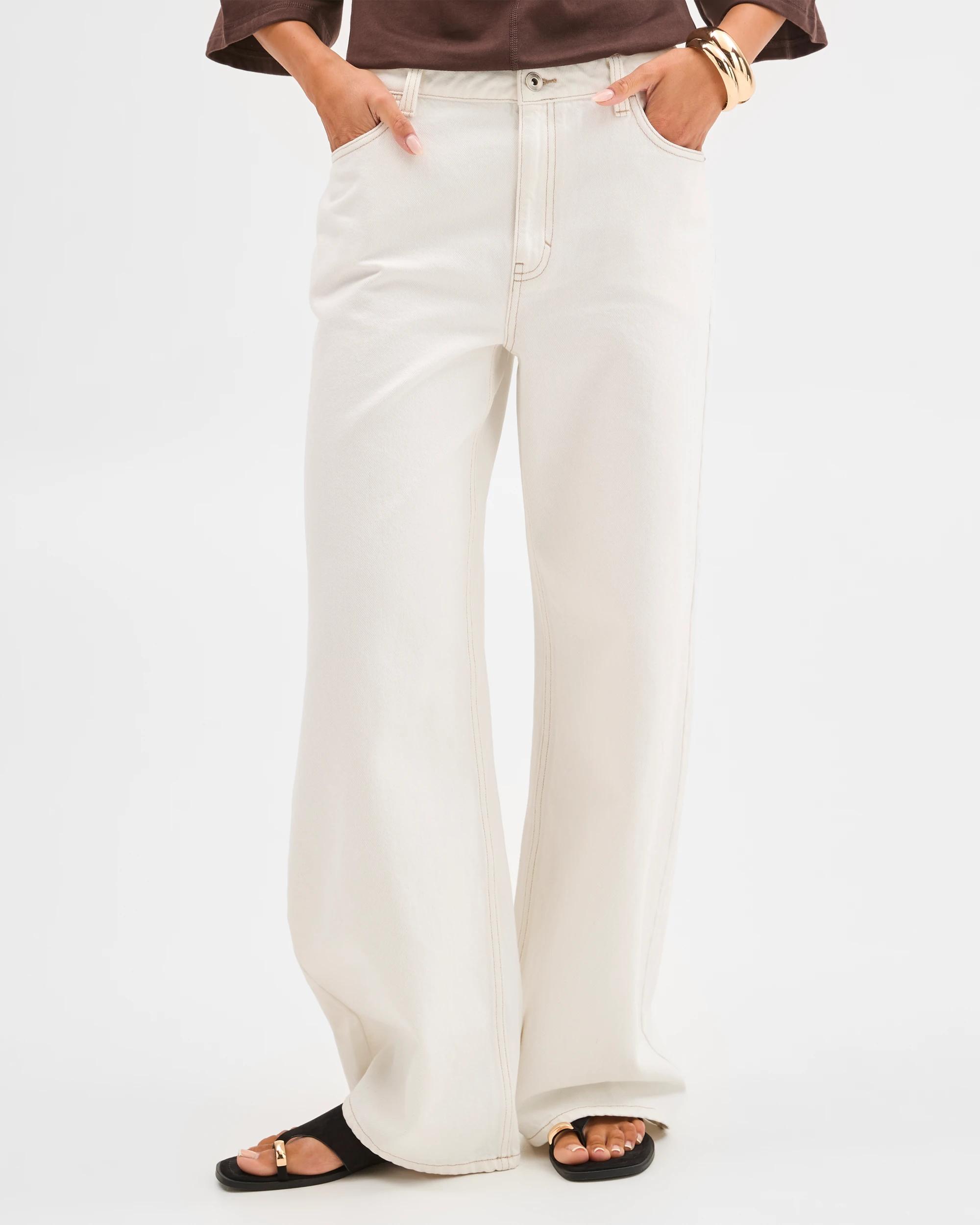 2 Lily Loves Denim Mid Rise Wide Leg Jeans ECRU, 2 of 7