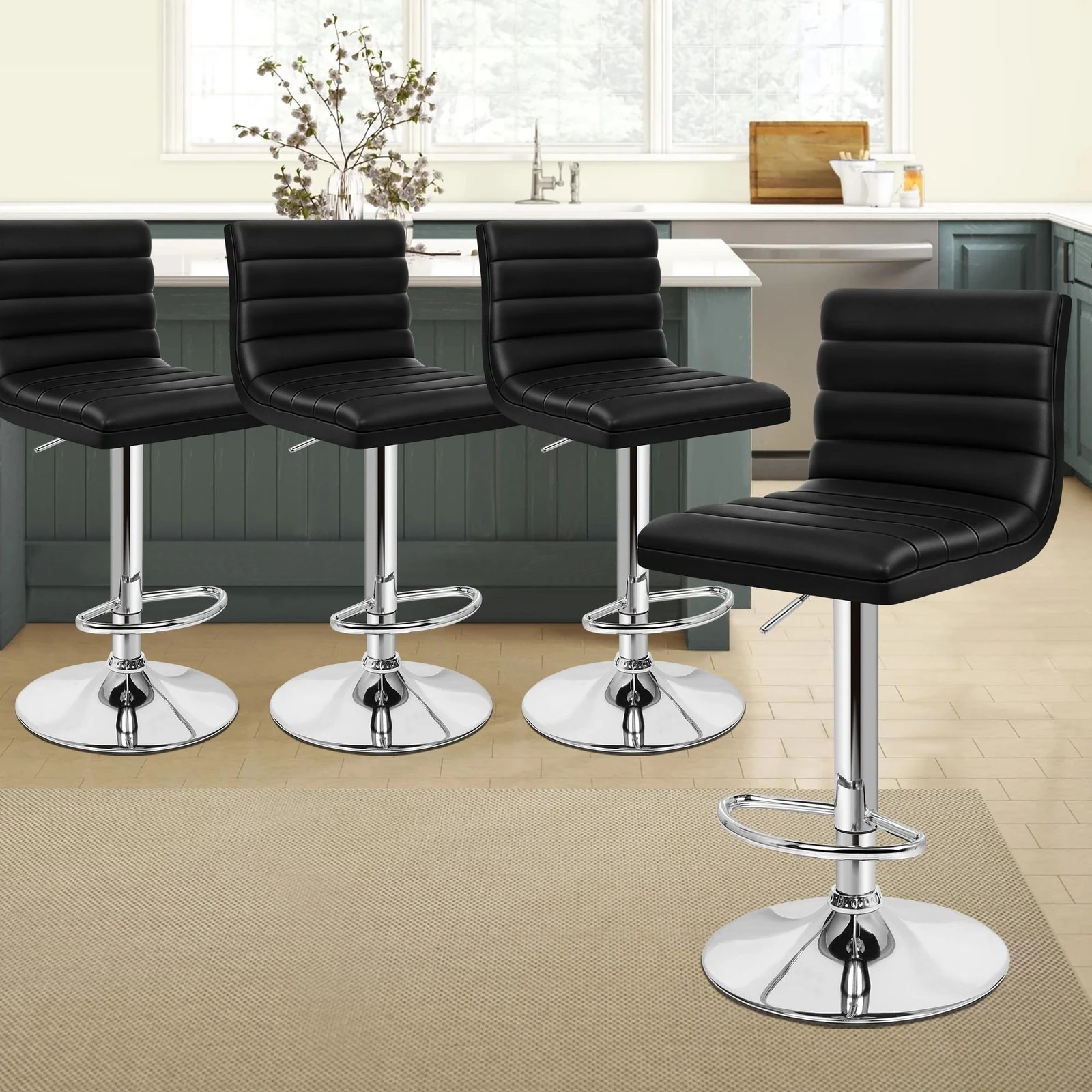 3 Alfordson 4x Bar Stools Ruel Kitchen Swivel Chair Leather Gas Lift - Black, 3 of 7