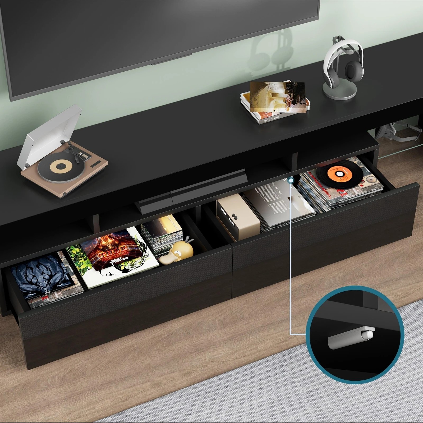8 Alfordson Entertainment Unit 200cm TV Stand LED Light Storage Gloss - Black, 8 of 10