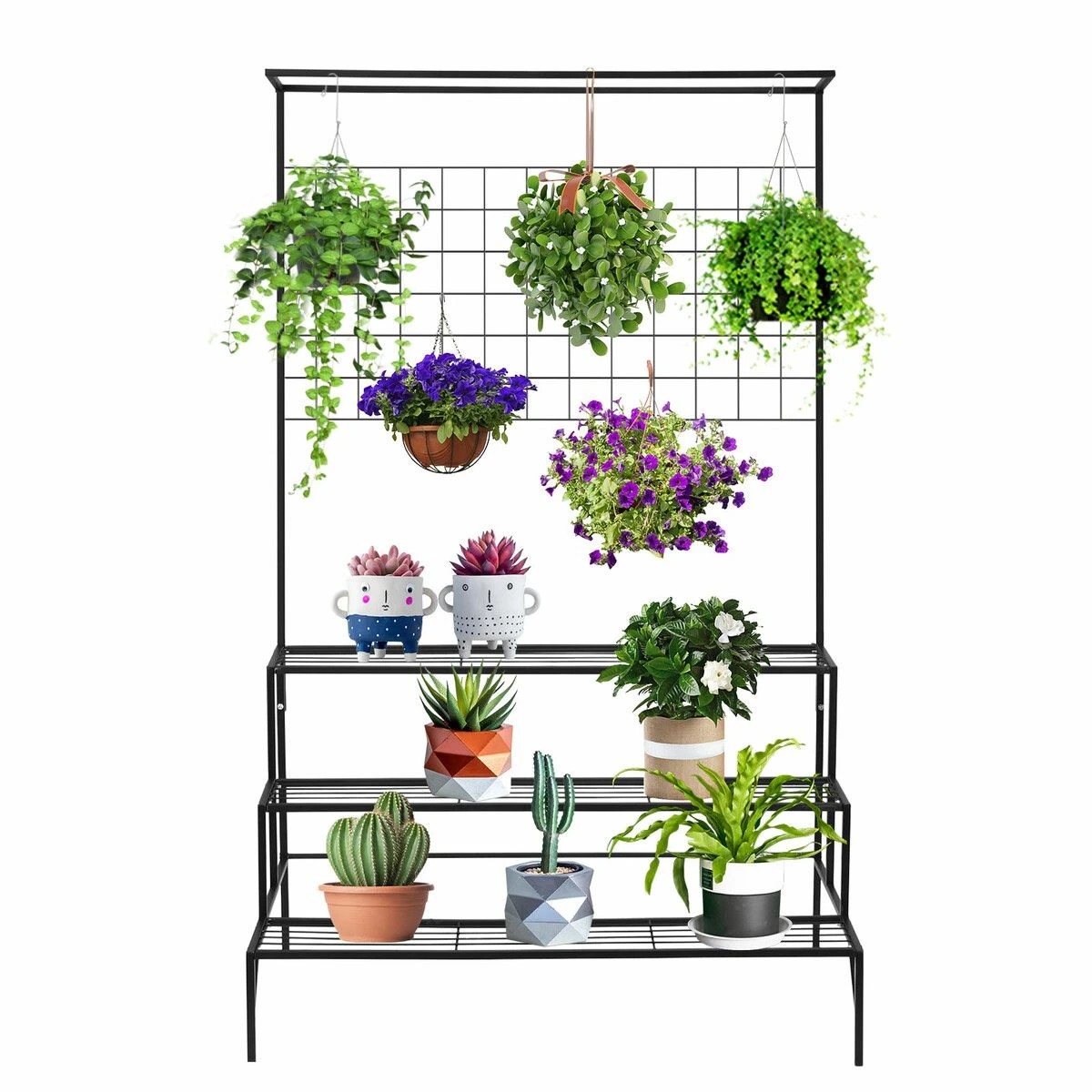 3 AUSWAY Black Plant Stand 3 Tiers Metal Hanging Pot Holder Flower Shelf, 3 of 3