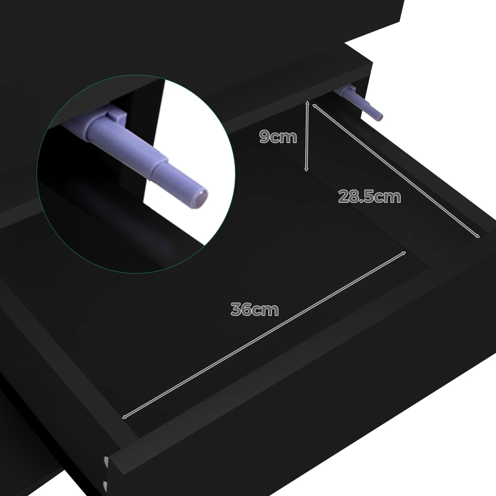 9 Alfordson Bedside Table RGB LED Nightstand 3 Drawers 4 Side High Gloss - Black, 9 of 10