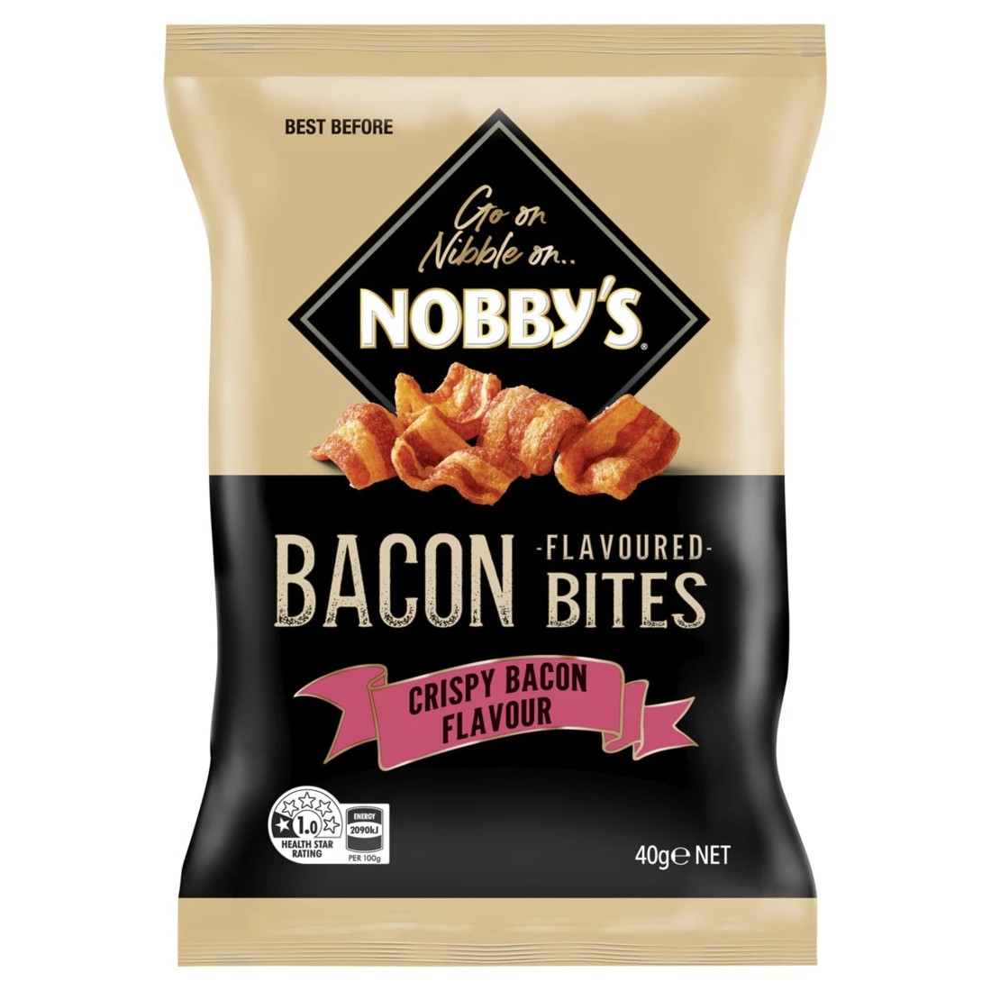 1 Nobby's Crispy Bacon Flavoured Bites 40g, 1 of 3