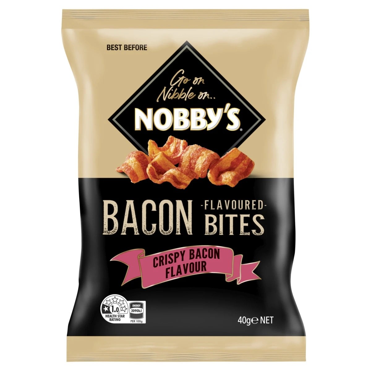 1 Nobby's Crispy Bacon Flavoured Bites 40g, 1 of 3