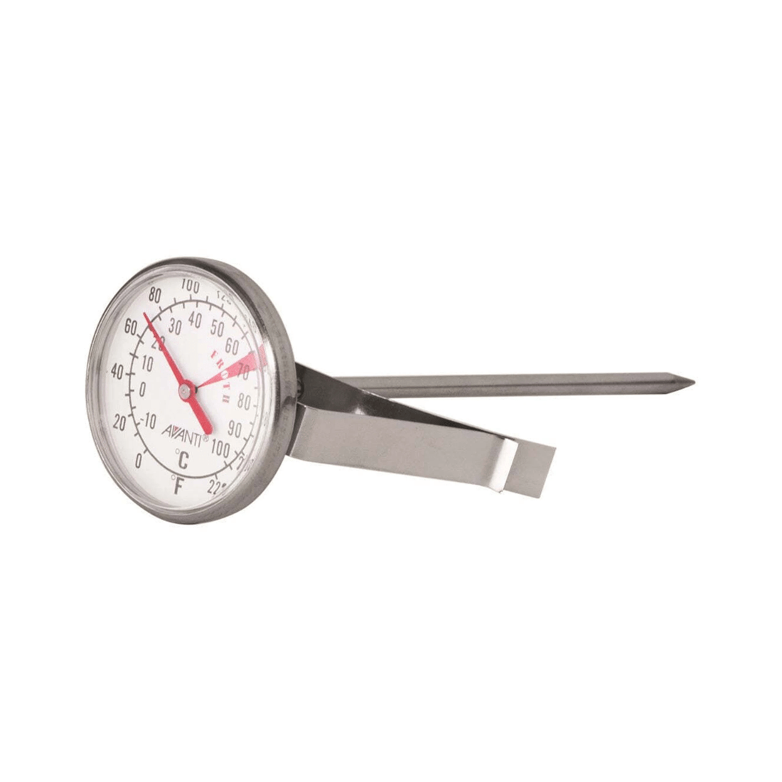 1 Avanti Large Frothing Milk Thermometer 44mm Stainless Steel Probe Pitcher Clip
 - Silver, 1 of 3