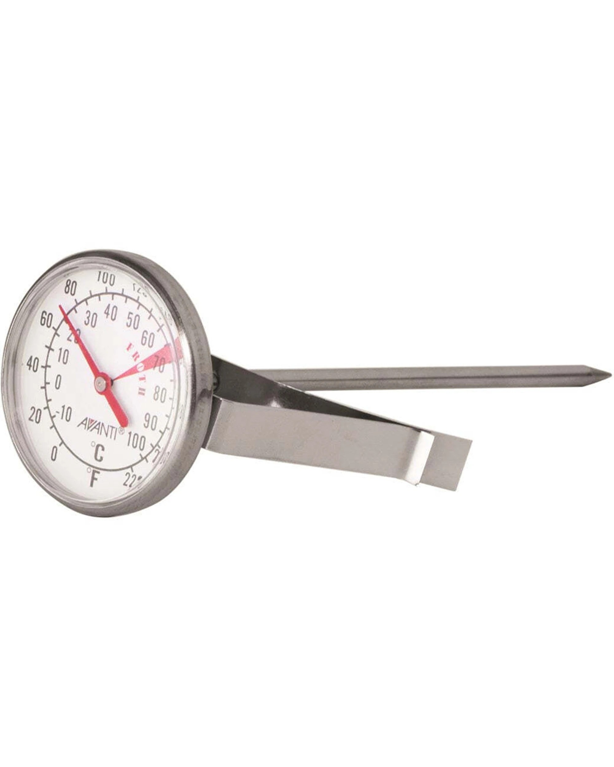 1 Avanti Large Frothing Milk Thermometer 44mm Stainless Steel Probe Pitcher Clip - Silver, 1 of 1