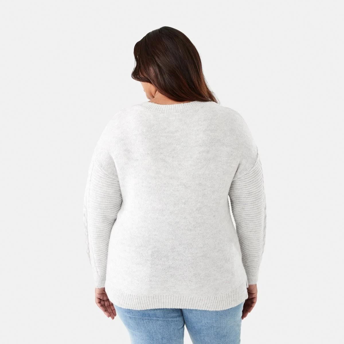 3 Curve Cable V-Neck Jumper Wht Marle, 3 of 6