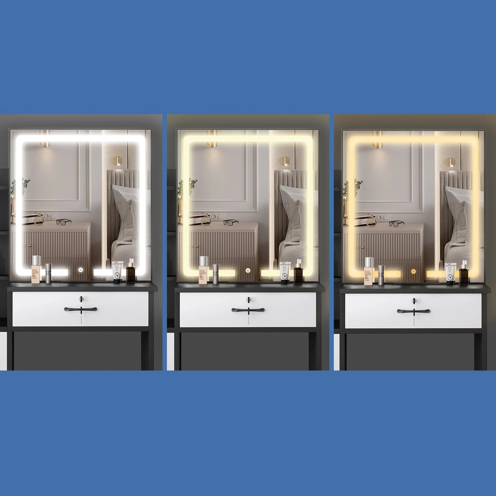 6 Alfordson Dressing Table Stool Set Makeup Mirror Vanity Desk Drawers - Black White, 6 of 10