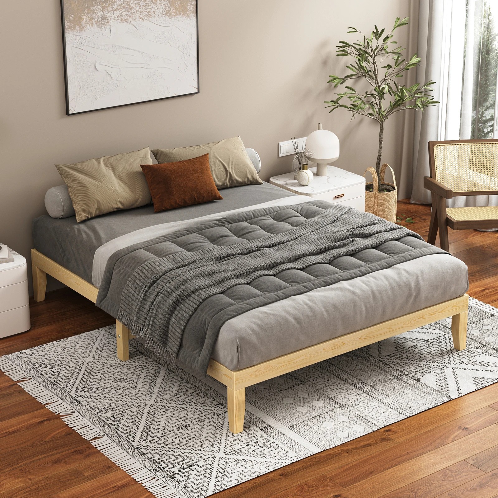 2 Alfordson Bed Frame Wooden Timber Double Size Mattress Base Platform Pramod - Natural, 2 of 10