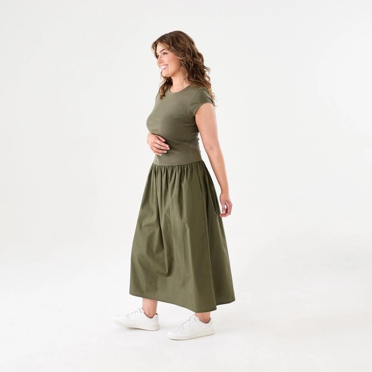 2 Short Sleeve Drop Waist Midi Dress GREEN, 2 of 6