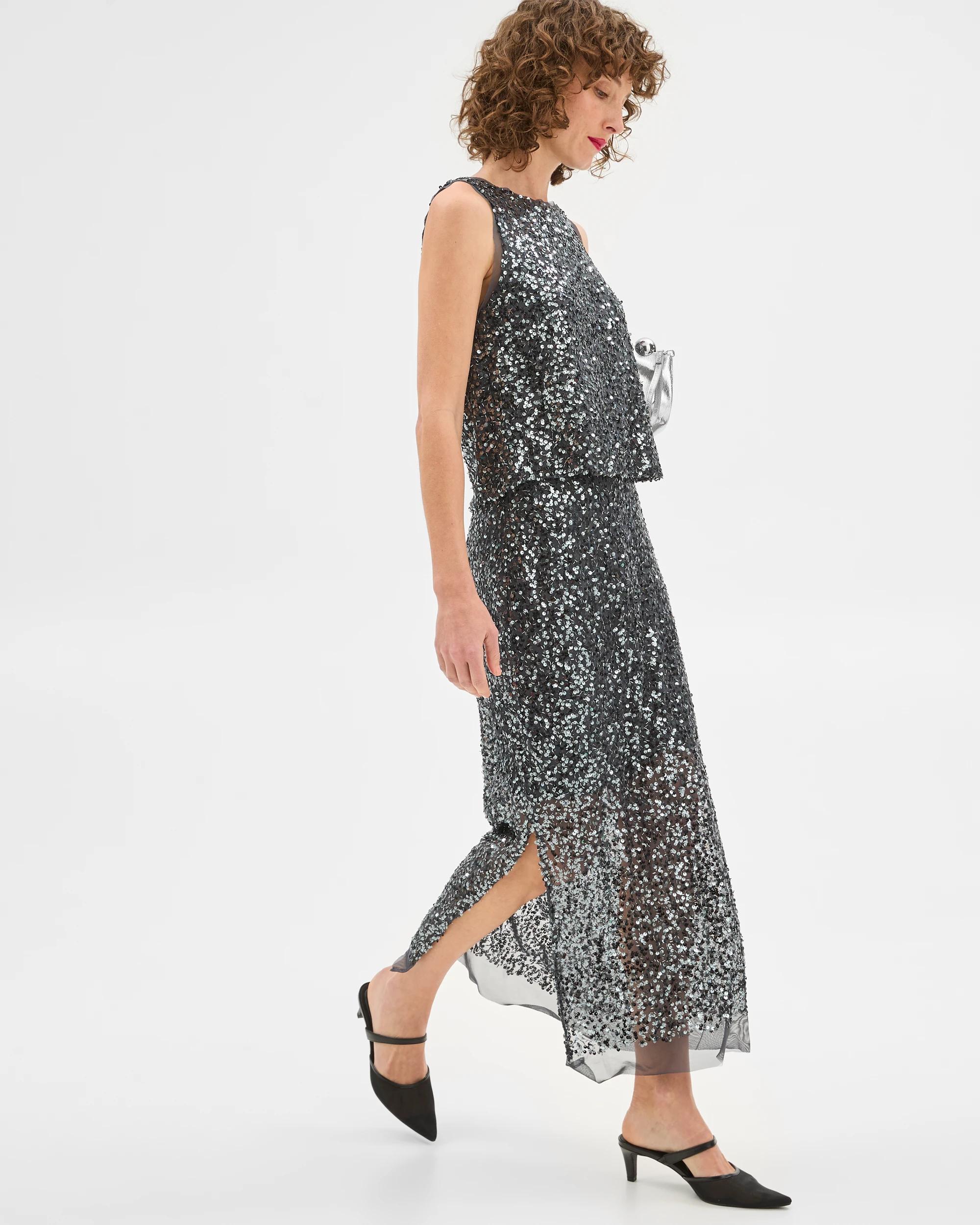 3 Sequin Pencil Skirt - Preview GUNMETAL, 3 of 10