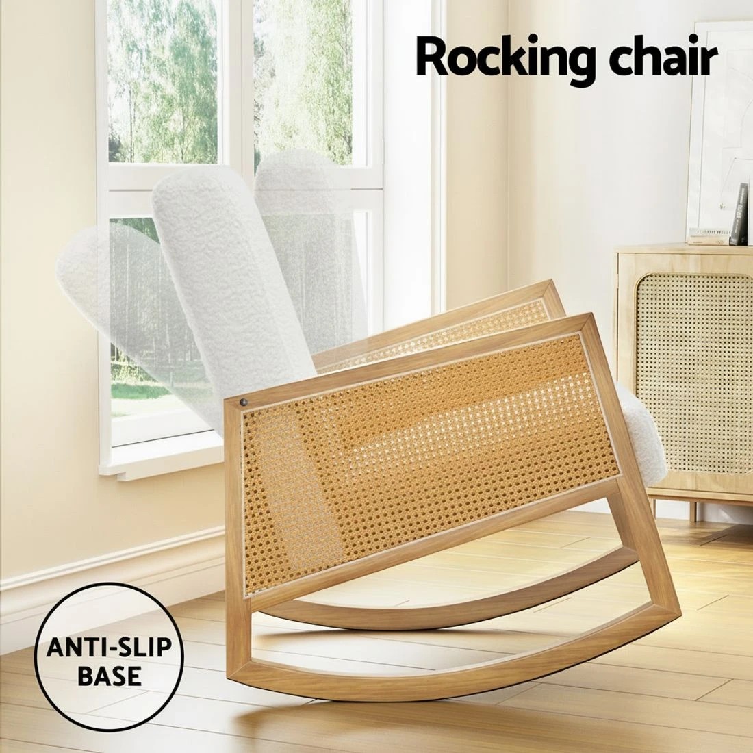 4 Artiss Armchair Rocking Chair Boucle Rattan - White, 4 of 6