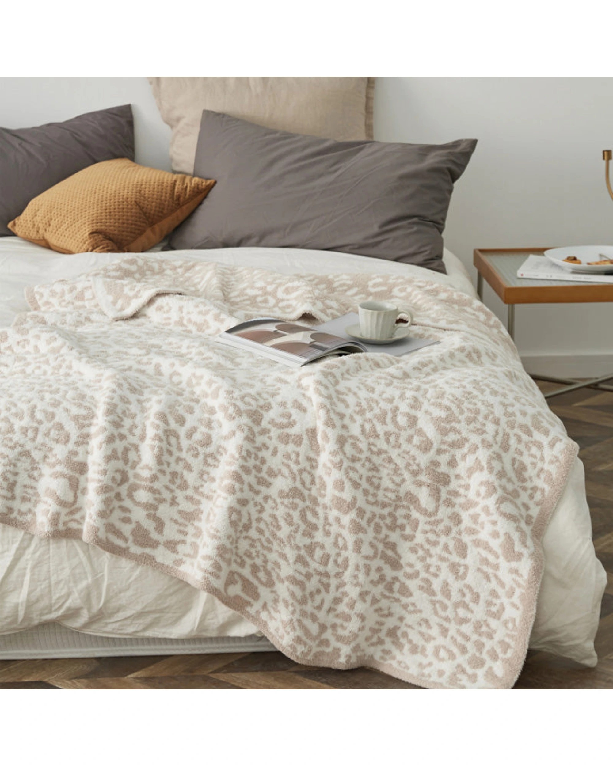 2 Cotton More Leopard Pattern Microfibre Winter Throw Blanket 130x160cm - Beige, 2 of 6