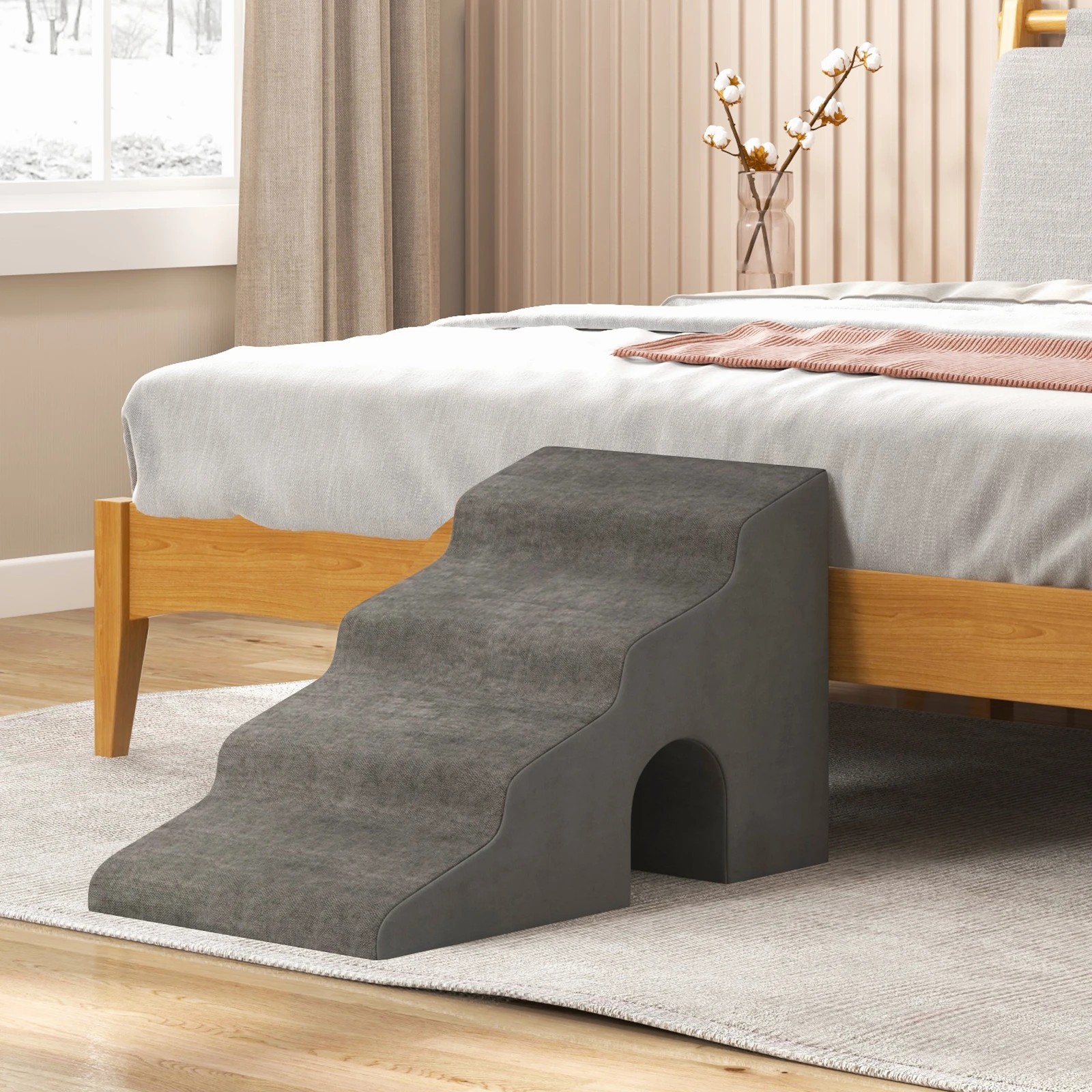 5 Costway 4-Tier Pet Foam Ramp Pet Stairs Climbing Ladders - Grey, 5 of 5