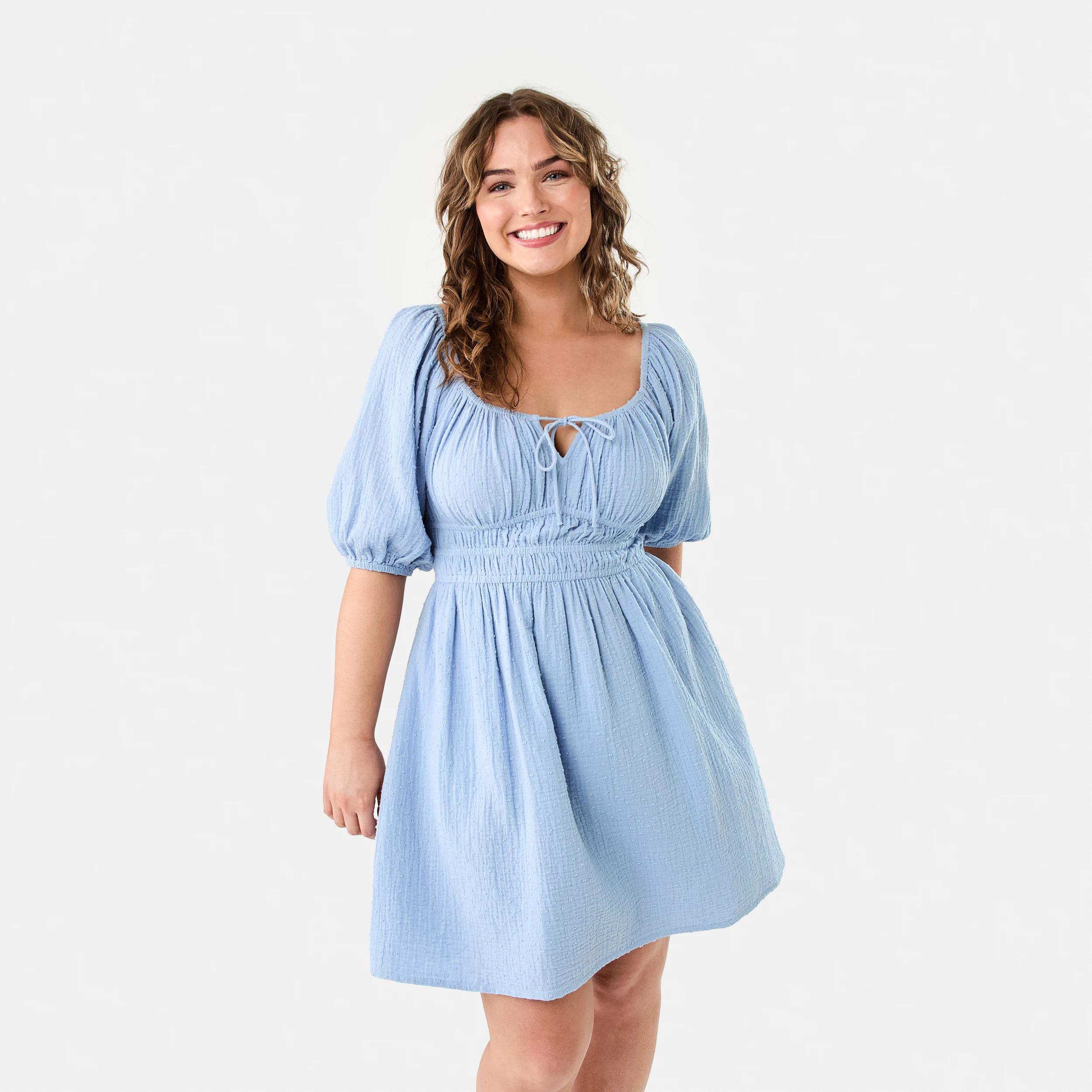 1 Short Puff Sleeve Mini Dress Bruni Blue, 1 of 10
