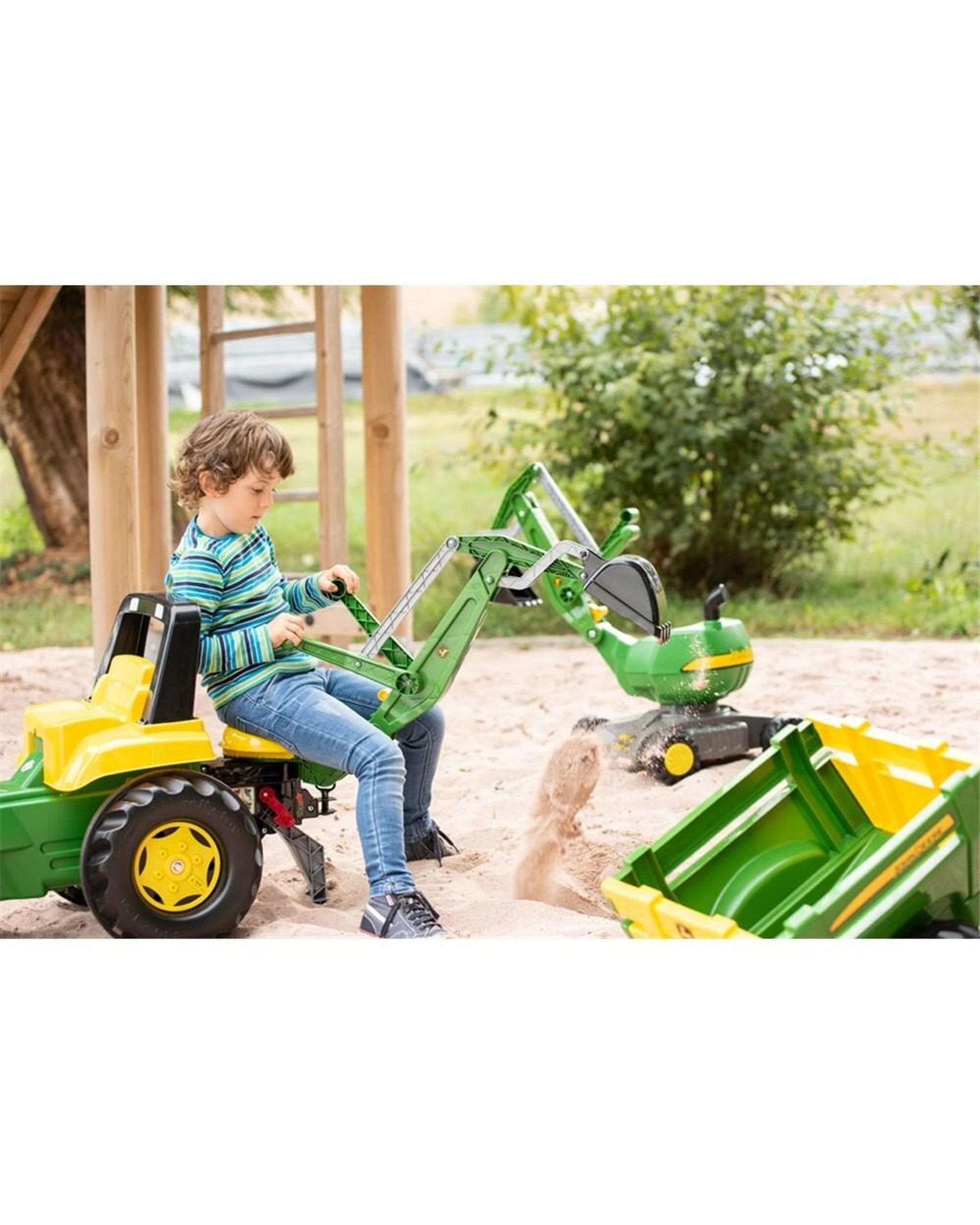 2 John Deere Pedal Rolly Tractor w Excavator & Loader Ride On 3y, 2 of 2