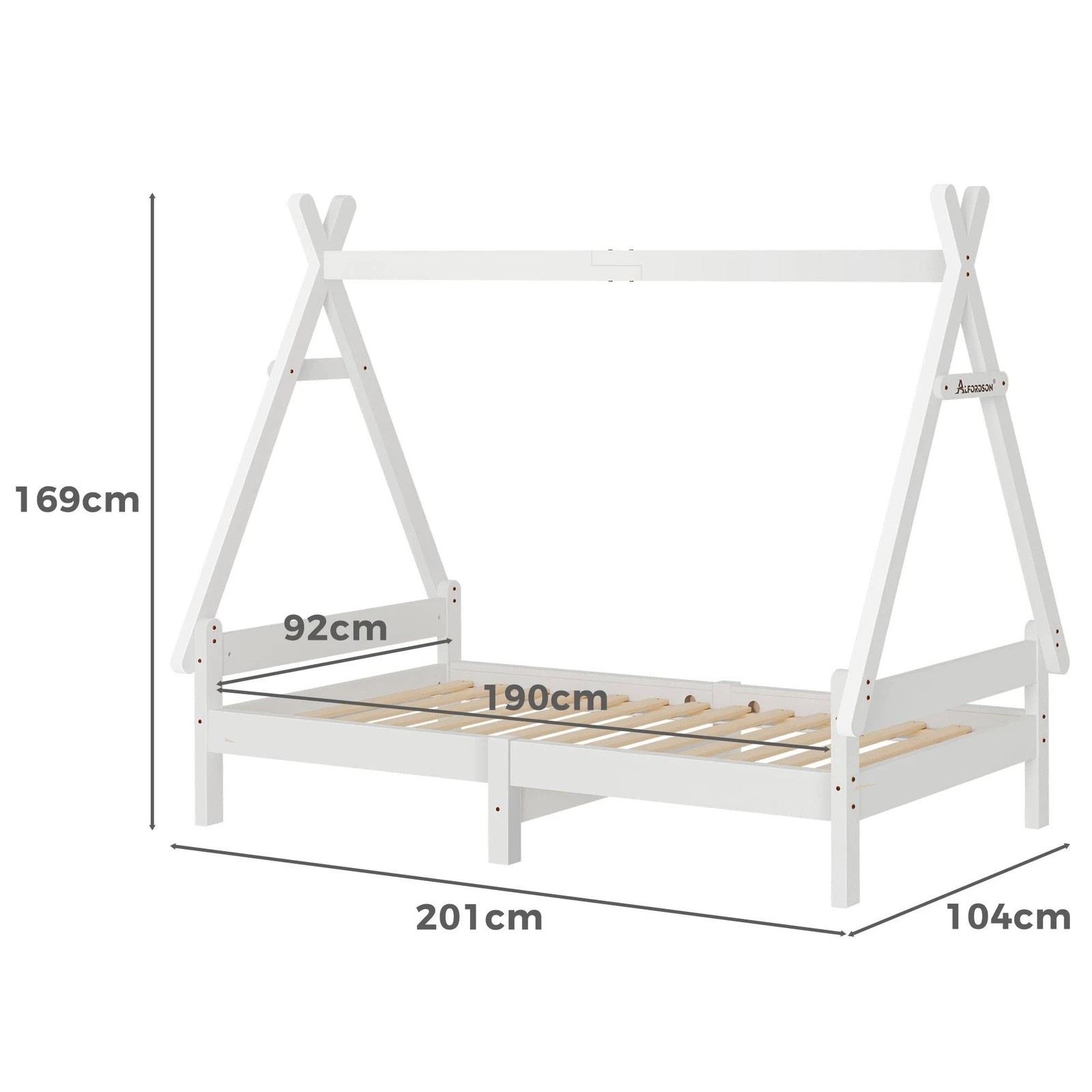 8 Alfordson Kids Bed Frame Wooden Timber Single House Frame Platform Base Estelle - White, 8 of 10