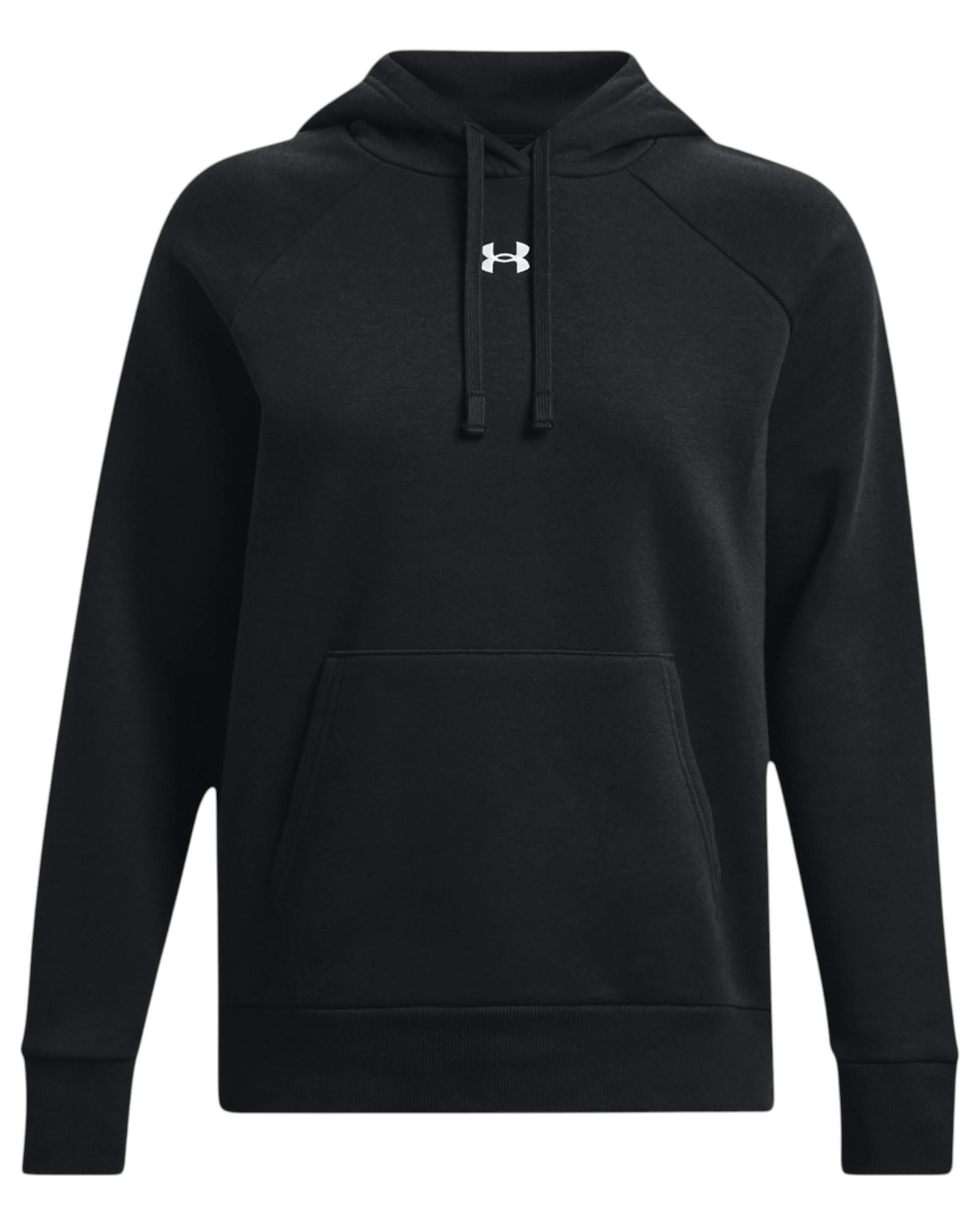 1 Under Armour Womens Rival Fleece Black/ White Hoodie BLACK, 1 of 6