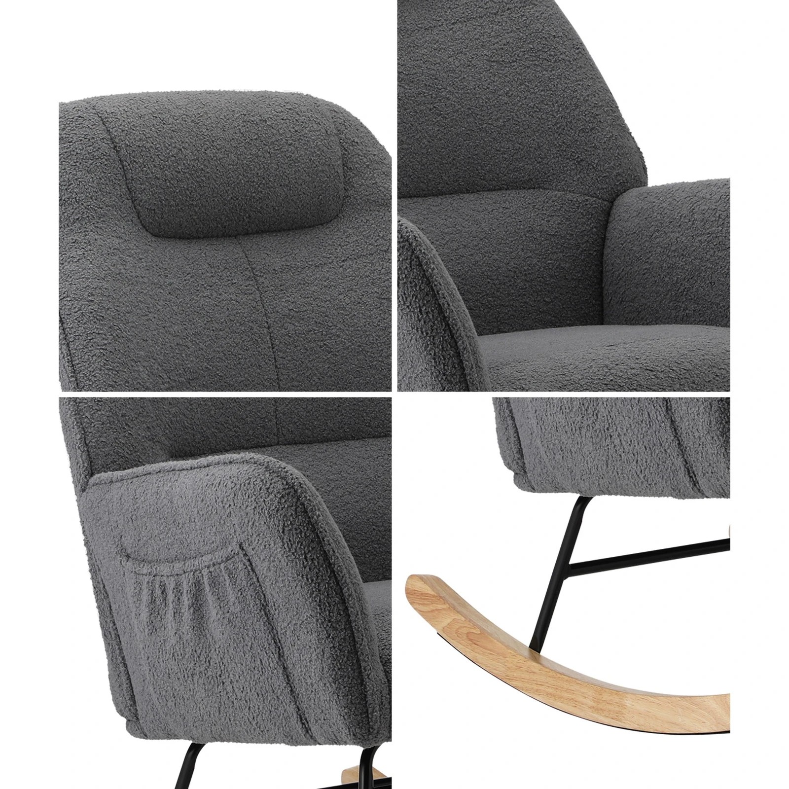 5 Oikiture Rocking Chair Nursing Armchair Sherpa Accent Chairs Upholstered - Grey, 5 of 10