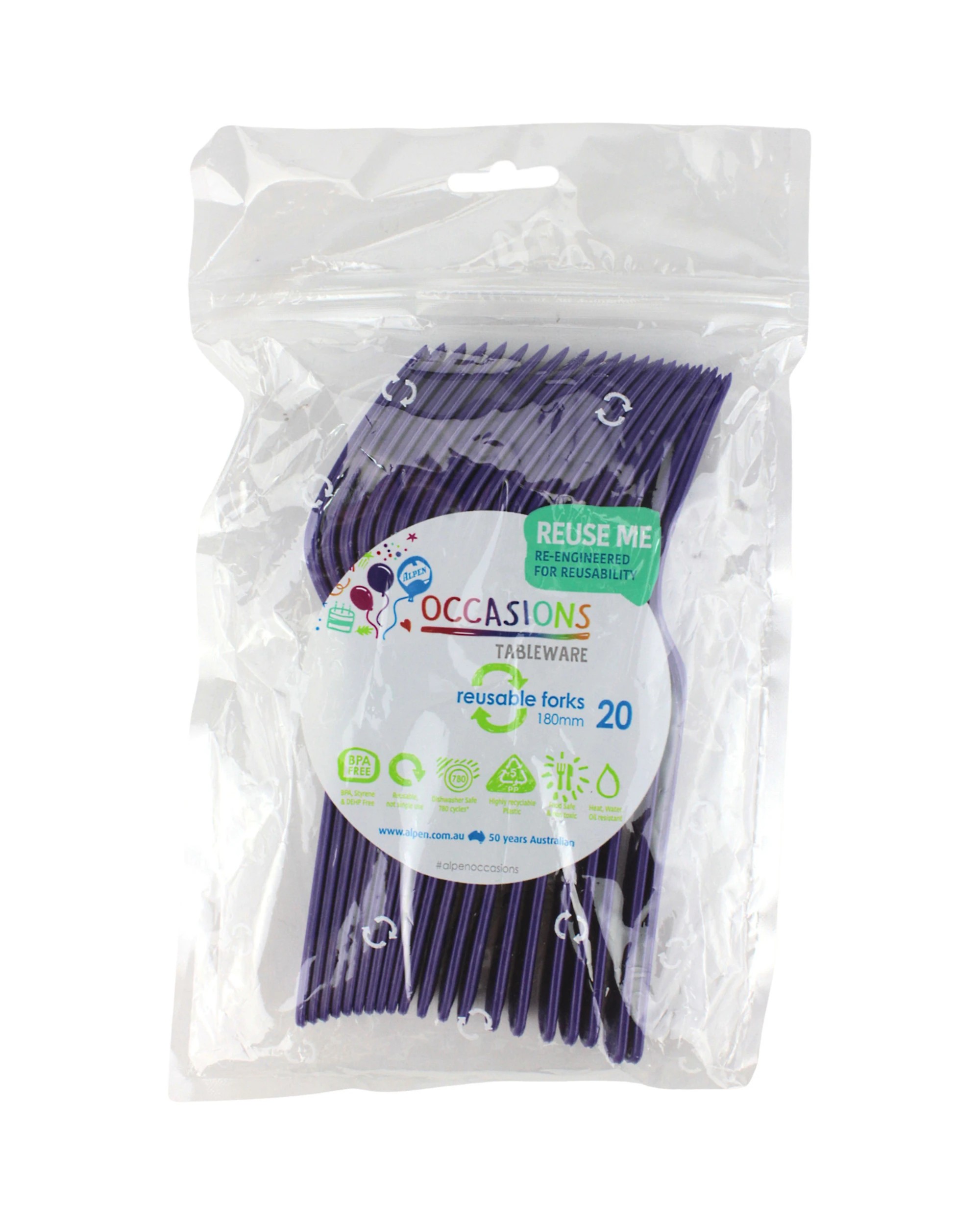 2 Alpen Reusable Plastic Forks Pack of 20 - Purple, 2 of 3