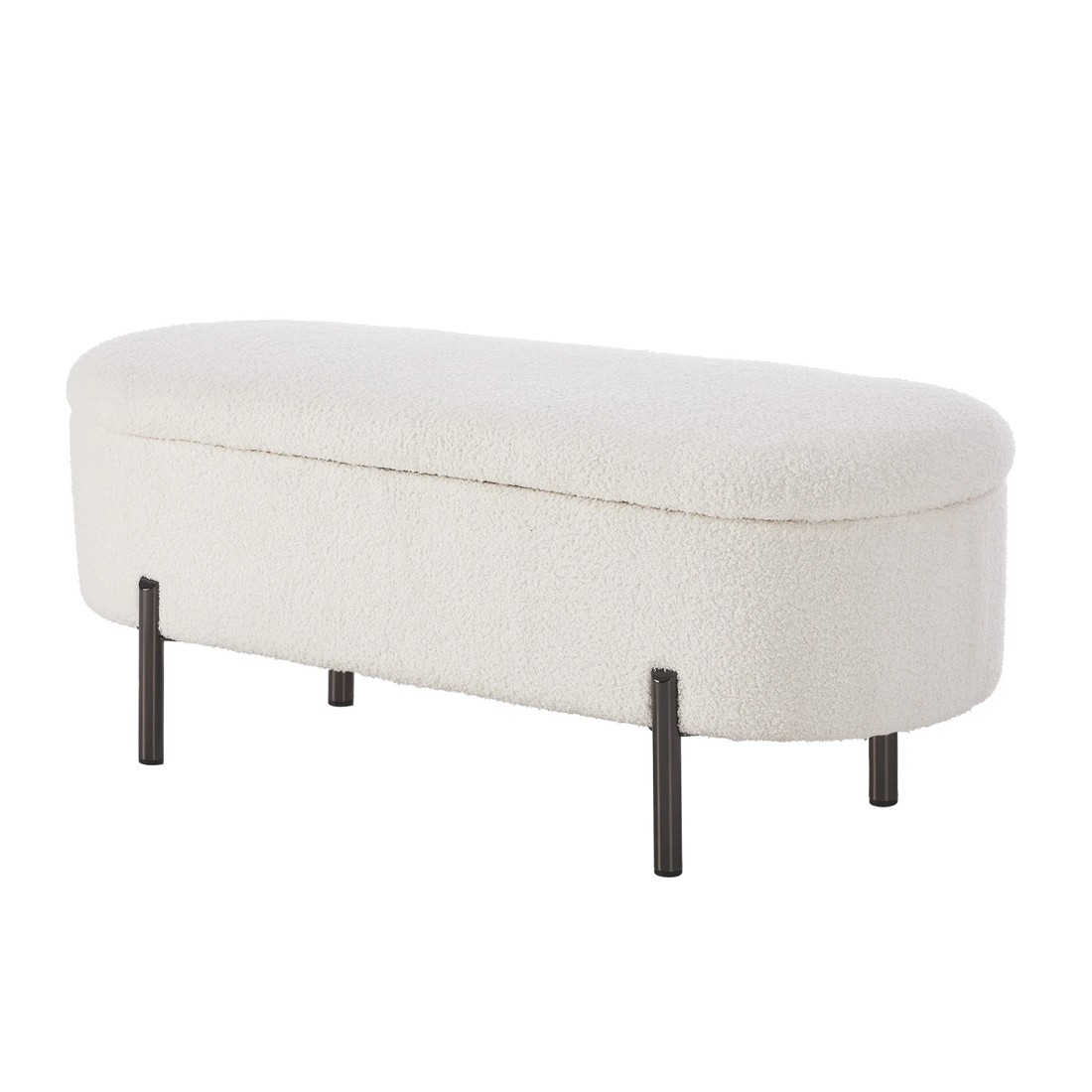1 Oikiture Storage Ottoman Bench Oval Footstool Blanket Box Chest Toy Sherpa
 - White, 1 of 10