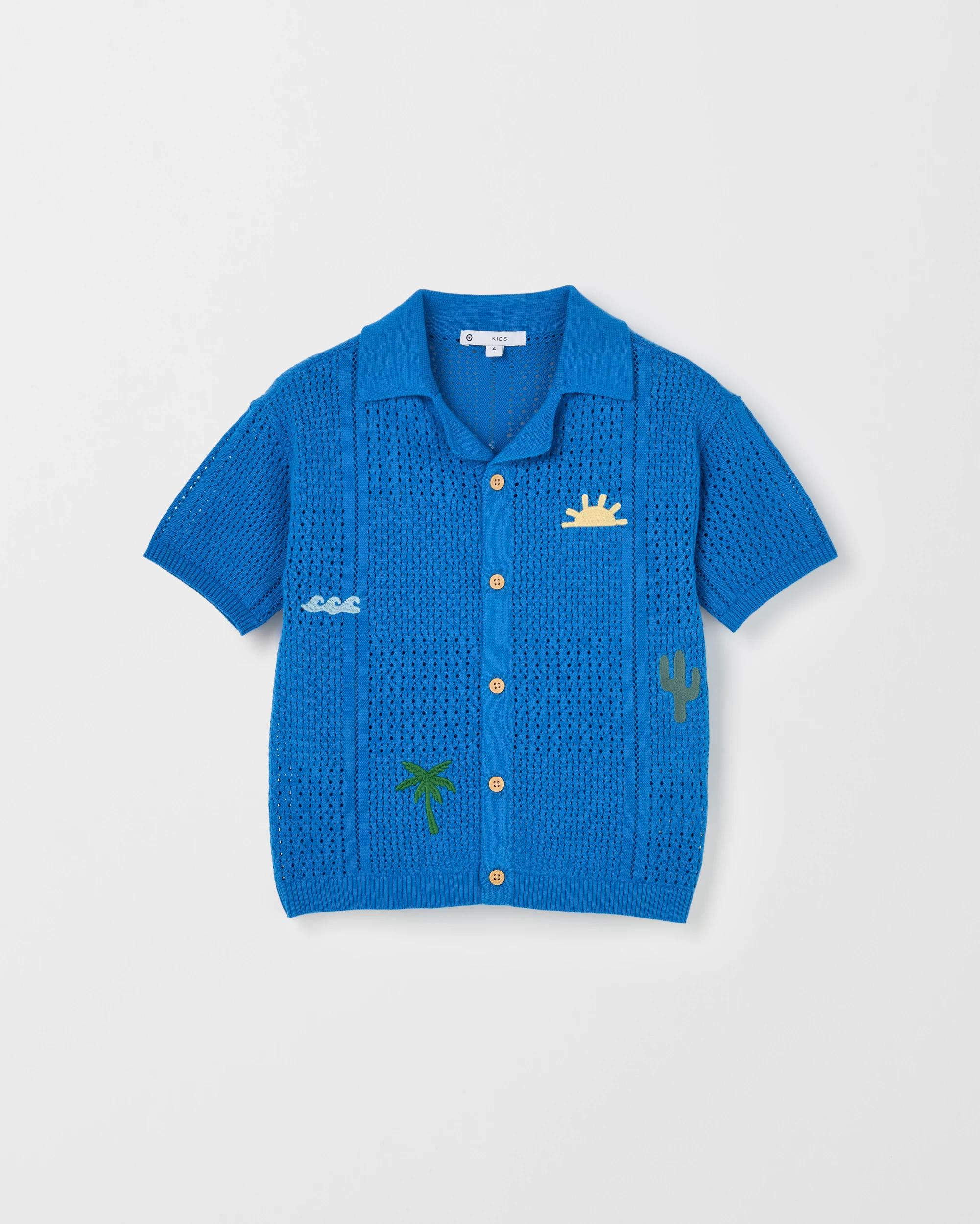 5 Target Kids Australian Cotton Short Sleeve Knit Embroidered Shirt BLUE, 5 of 6