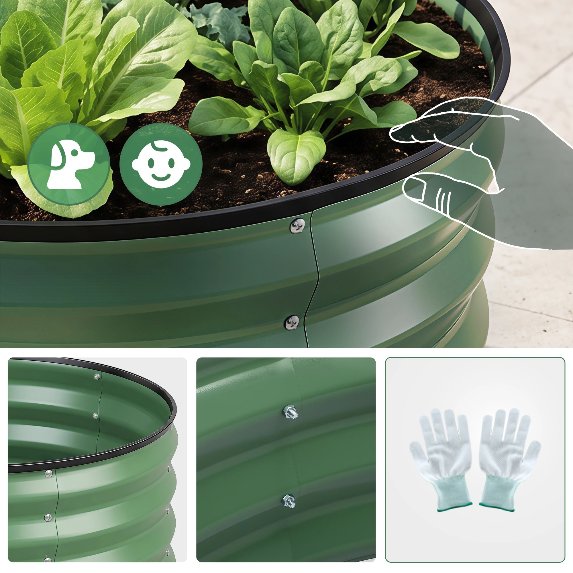 9 Green Fingers Fingers Round Raised Garden Bed 2 Pack Galvanised Planter Box Rust Resistant - Green, 9 of 10