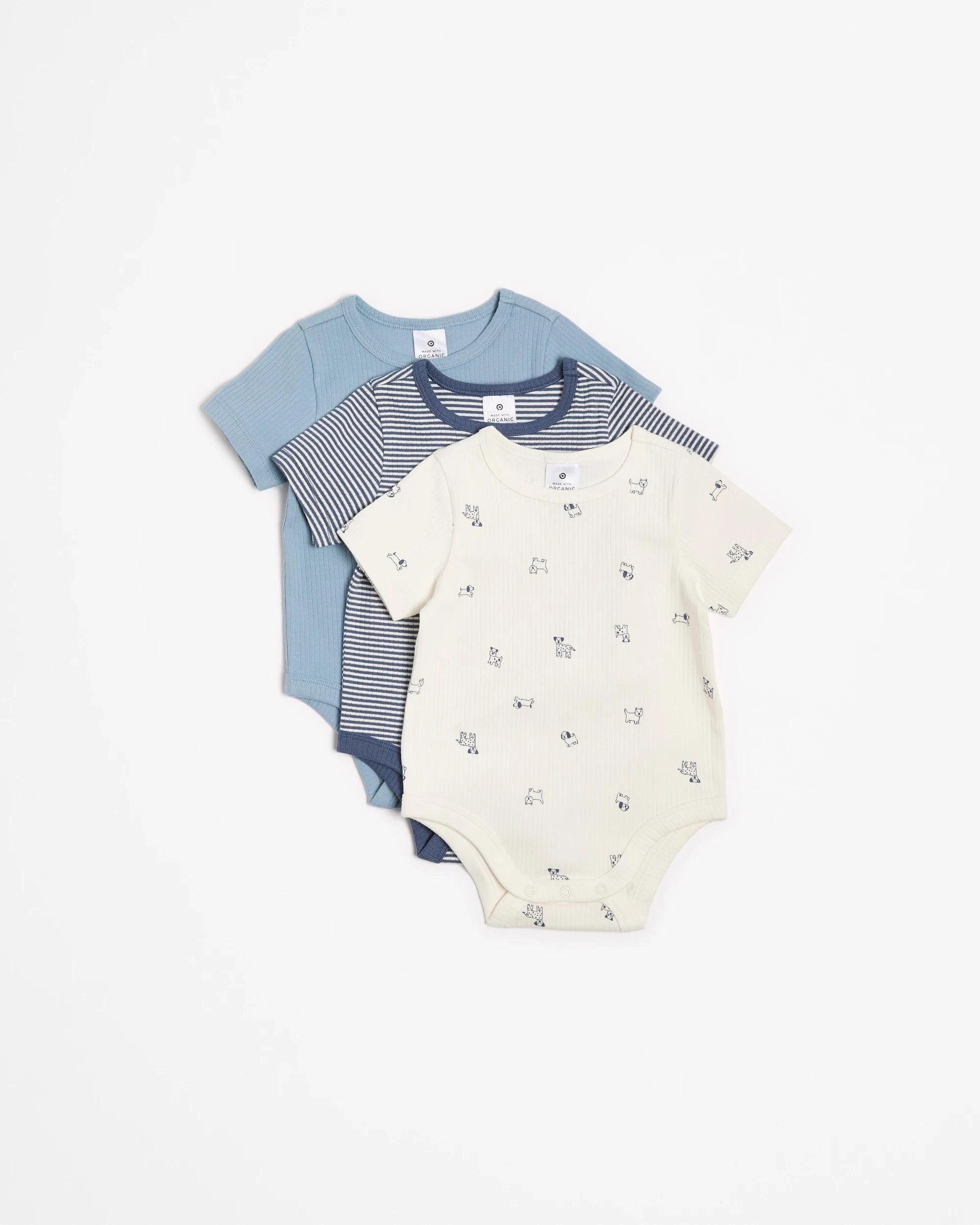 1 Target Baby Baby Organic Cotton Print Rib Bodysuit 3 Pack PUPPIES, 1 of 6