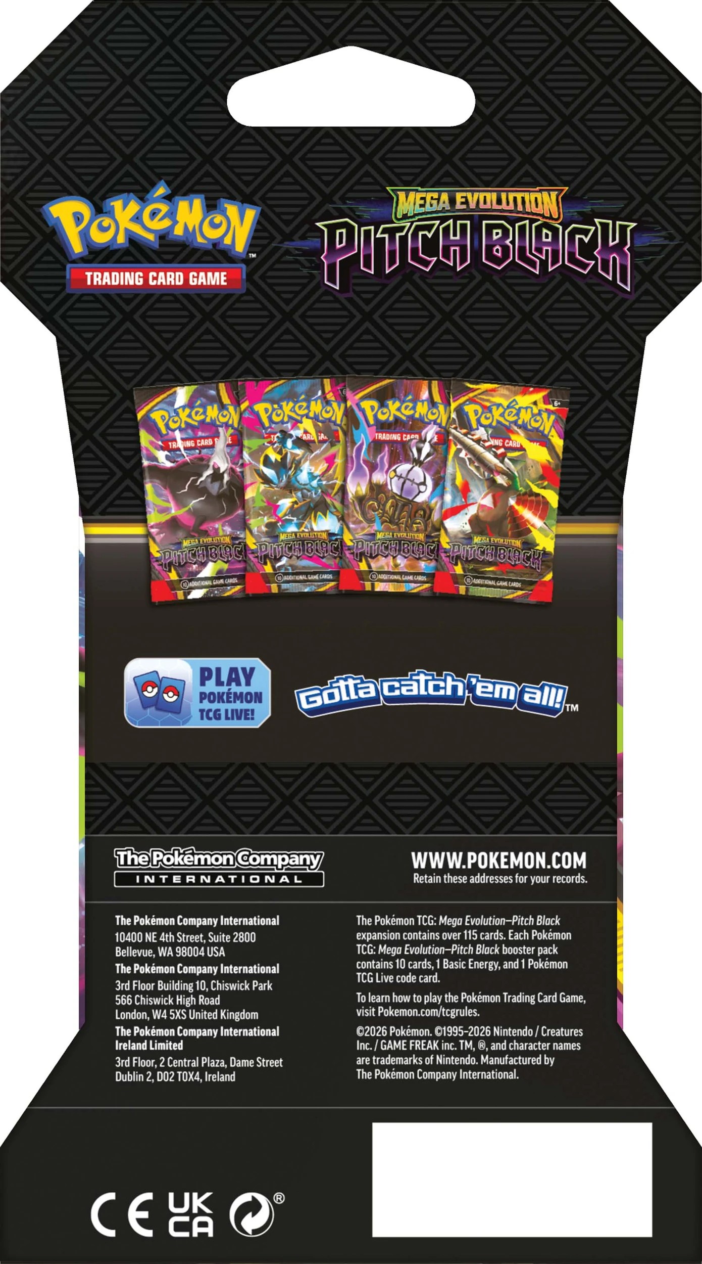 6 Pokemon Trading Card Game: Mega Evolution Pitch Black Sleeved Booster Pack - Assorted, 6 of 6