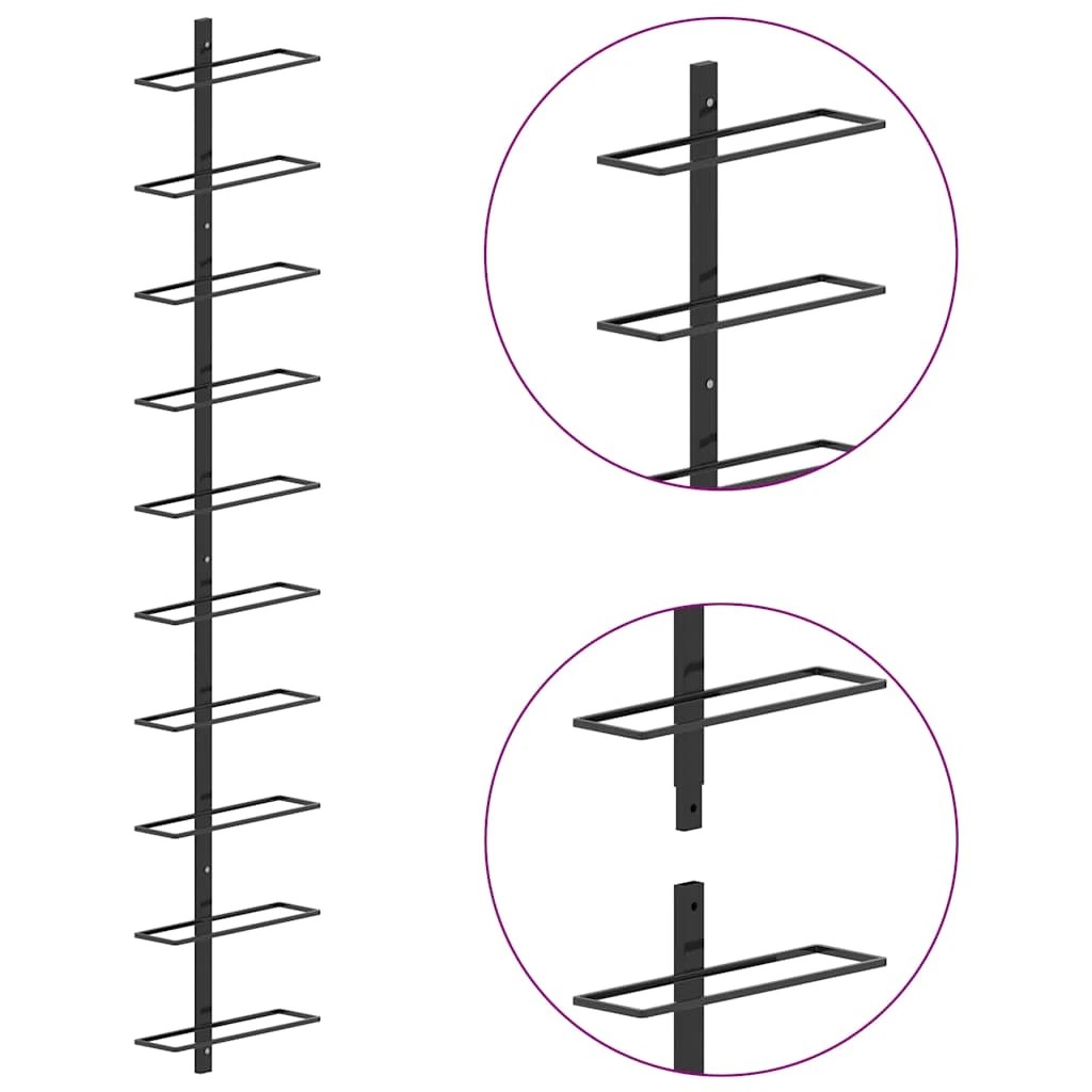 9 Vidaxl Wall-mounted Wine Racks For 20 Bottles 2 Pcs Metal - Black, 9 of 10