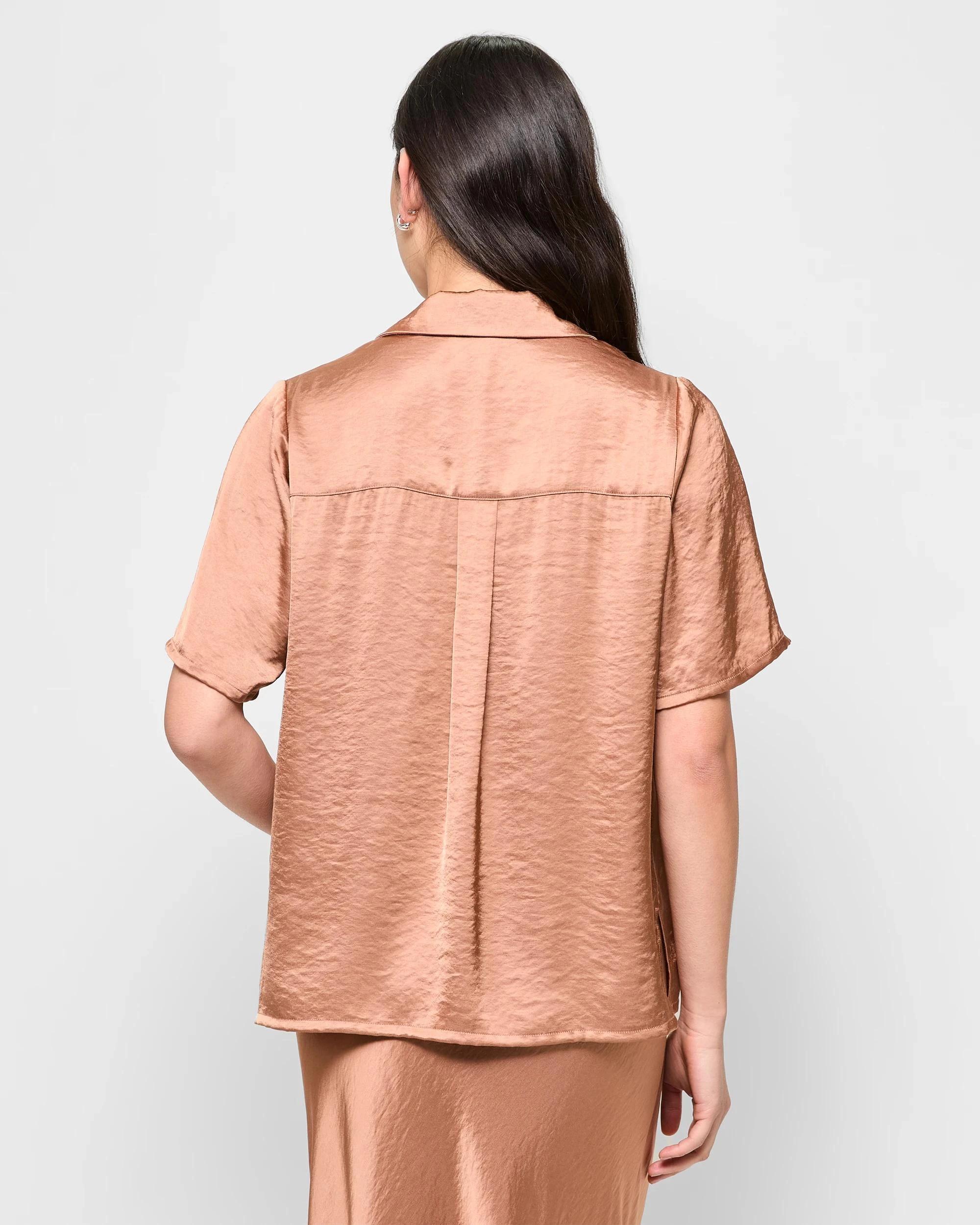 4 Crushed Satin Shirt - Preview TAWNY BROWN, 4 of 5
