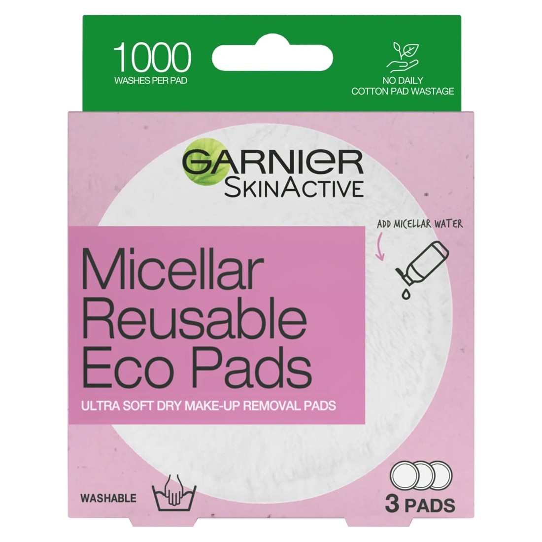 1 3 Pack Garnier SkinActive Micellar Reusable Eco Pads, 1 of 10