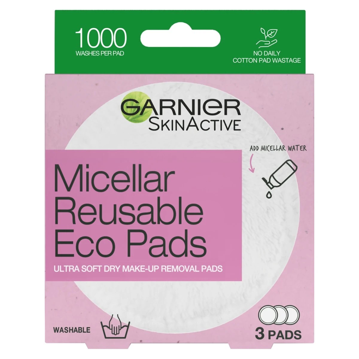 1 3 Pack Garnier SkinActive Micellar Reusable Eco Pads, 1 of 10