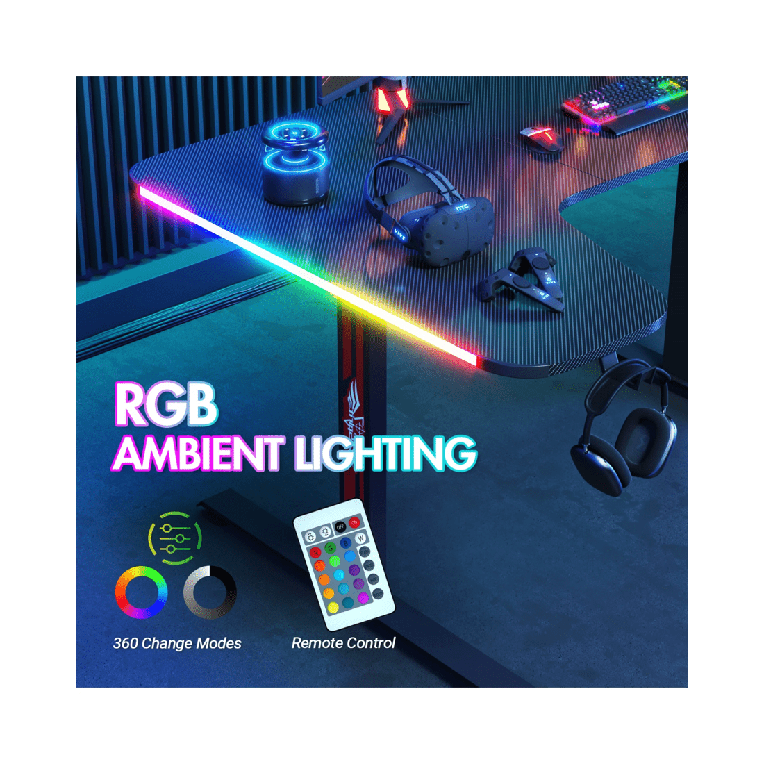 5 Advwin 160cm L Shaped Gaming Desk Rgb Led Light Computer Desk Black, 5 of 9