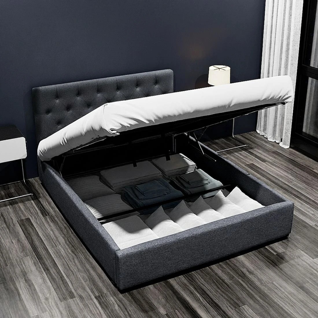 4 Artiss Bed Frame Double Size Gas Lift VILA - Charcoal, 4 of 10