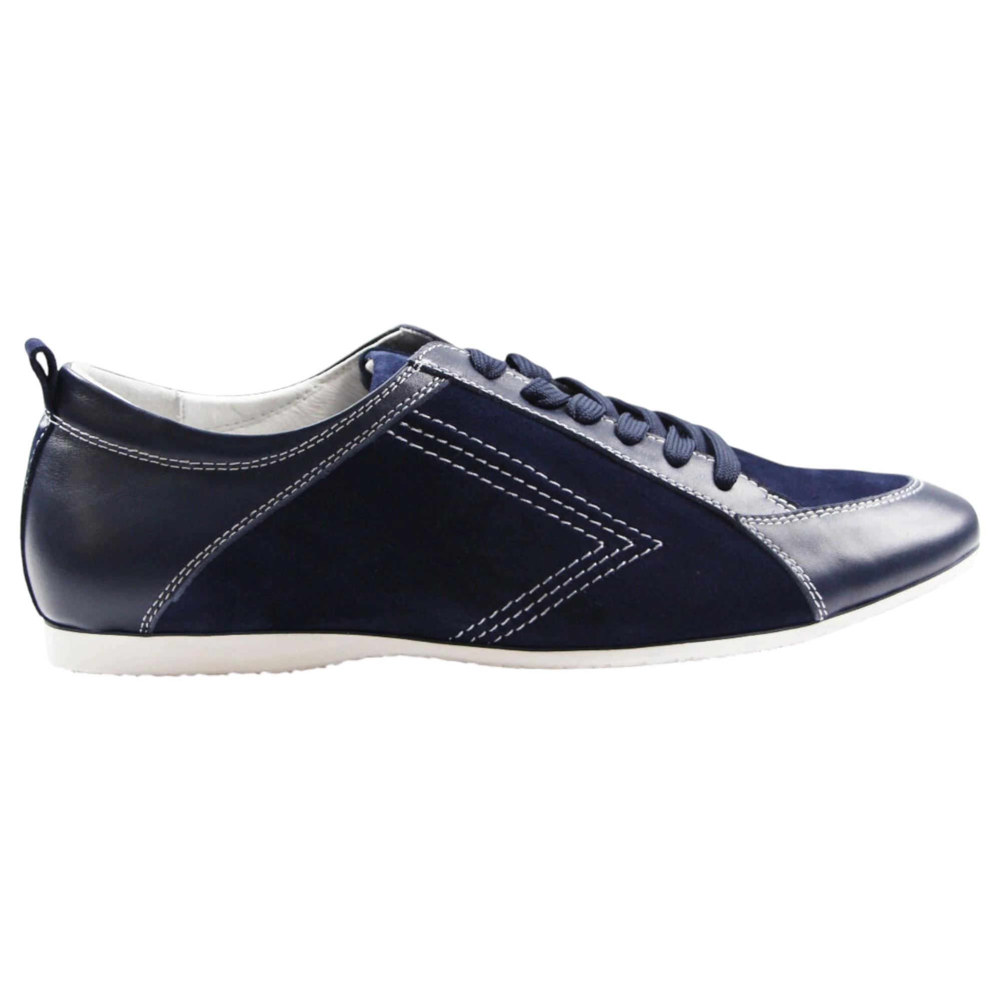 2 Zasel Mens Anton Leather Suede Casual Sneakers Work Dress Casual Shoes NAVY, 2 of 3