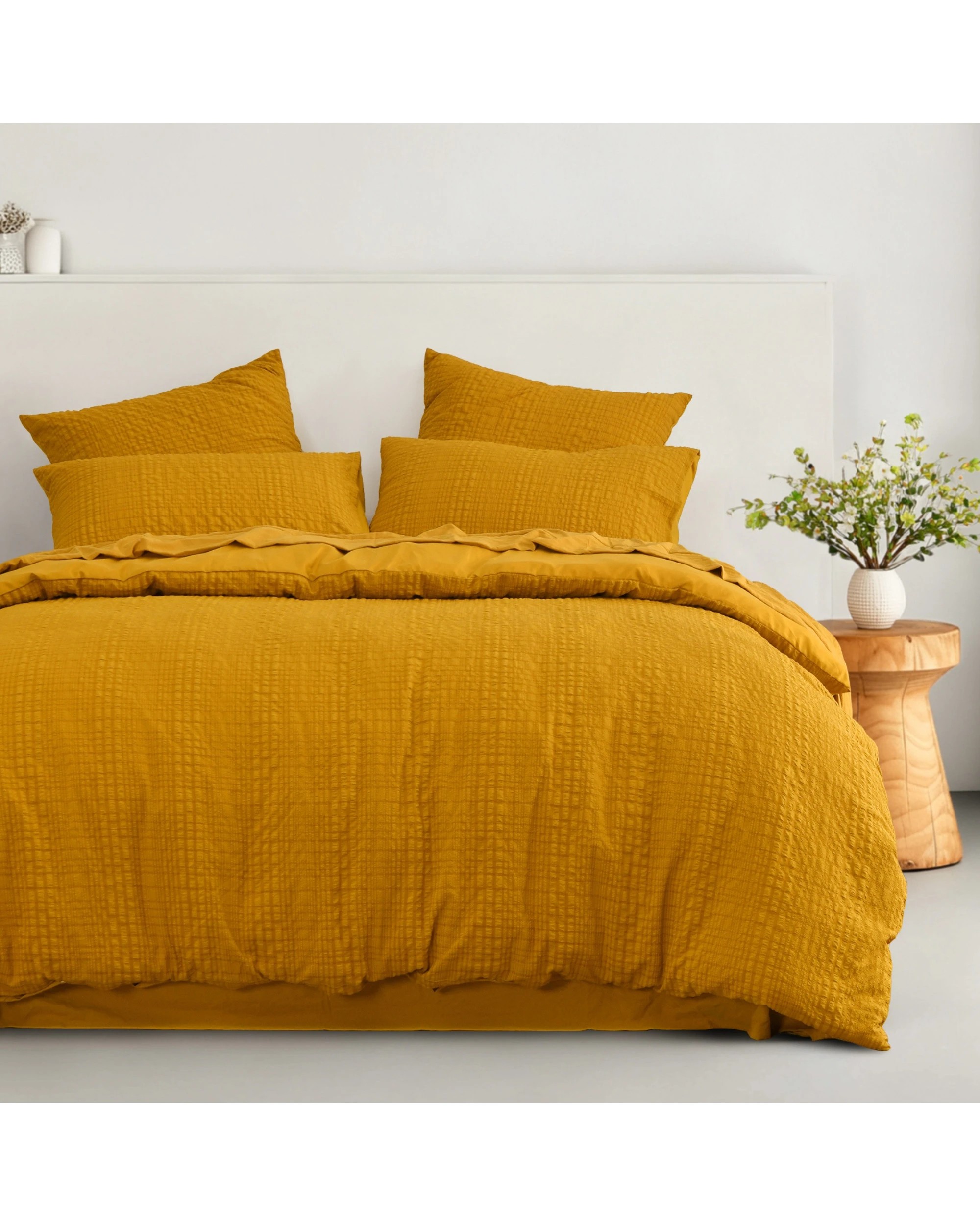 1 Dreamaker Ellis Seersucker Quilt Cover Set - Queen Bed - Mustard, 1 of 7