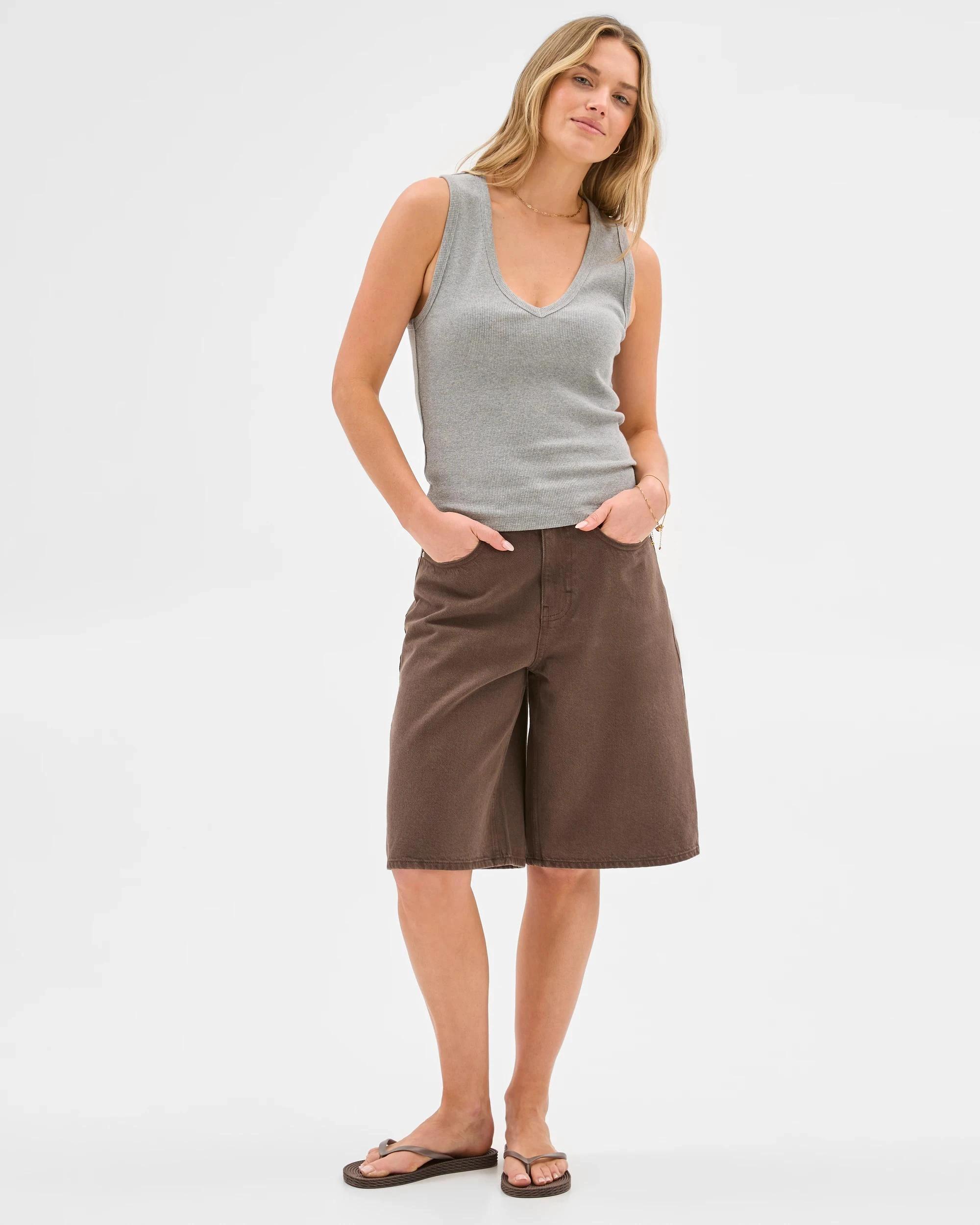 1 Lily Loves V-Neck Rib Tank Top CHARCOAL, 1 of 5