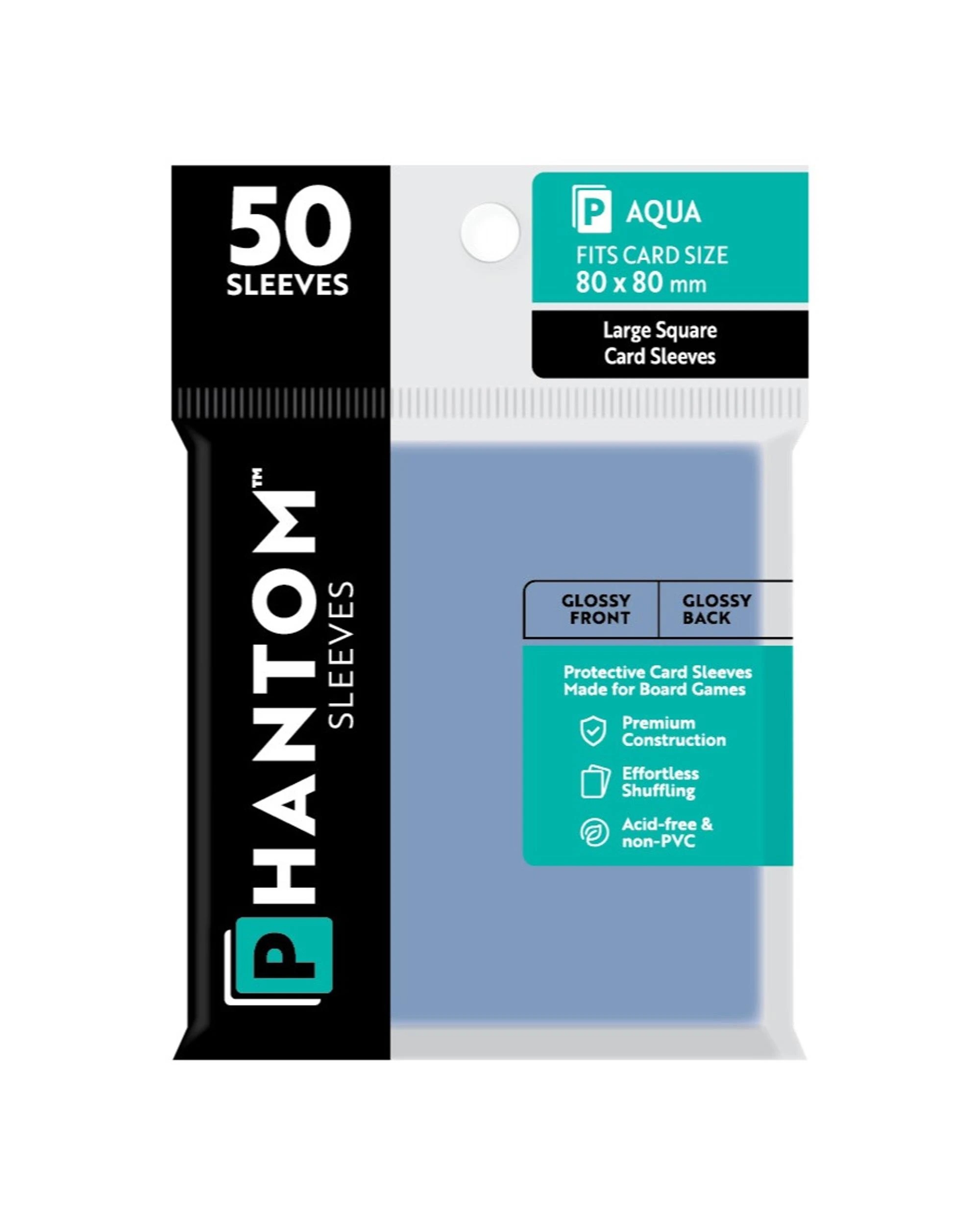 1 Phantom Sleeves Size Aqua 80mm x 80mm Clear Sleeves 50 Pack - Gloss/Gloss - Clear, 1 of 1