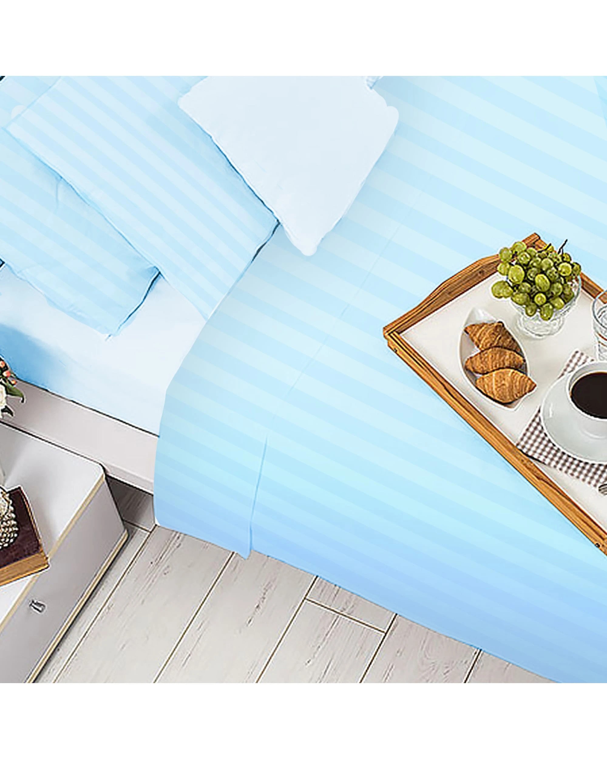 2 1000 Thread Count Cotton Rich Queen Quilt Set in Striped - Blue, 2 of 6