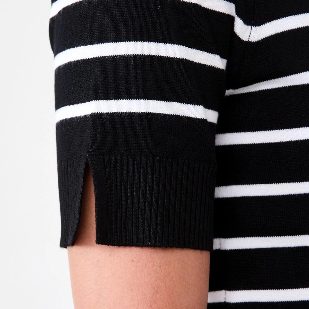 6 Short Elbow Sleeve Scoop Neck Top Ecru Strp, 6 of 6