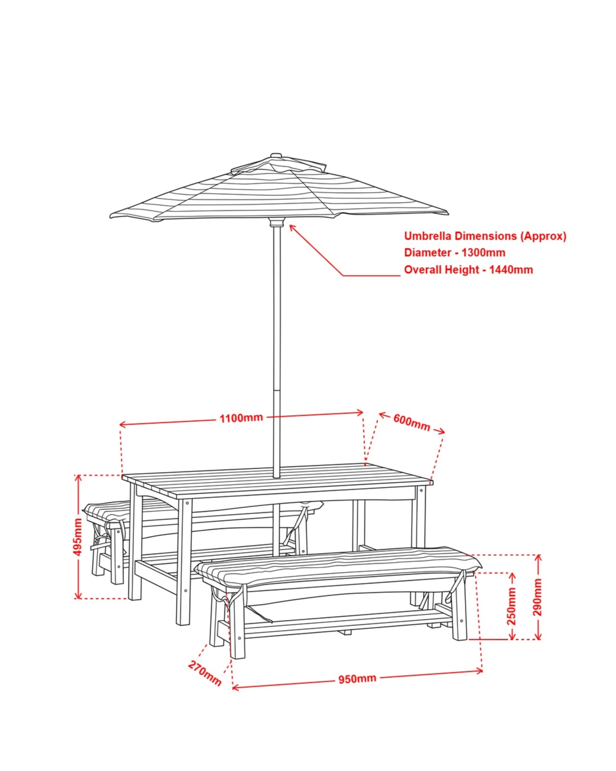 2 Hide & Seek Kids Picnic Table & Bench Set with Umbrella - Navy & White - Blue, 2 of 6