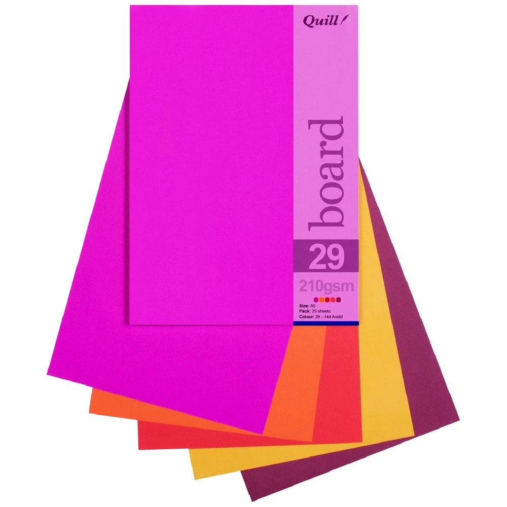 1 Quill A5 210gsm Board Hot Assorted 25 Pack, 1 of 2