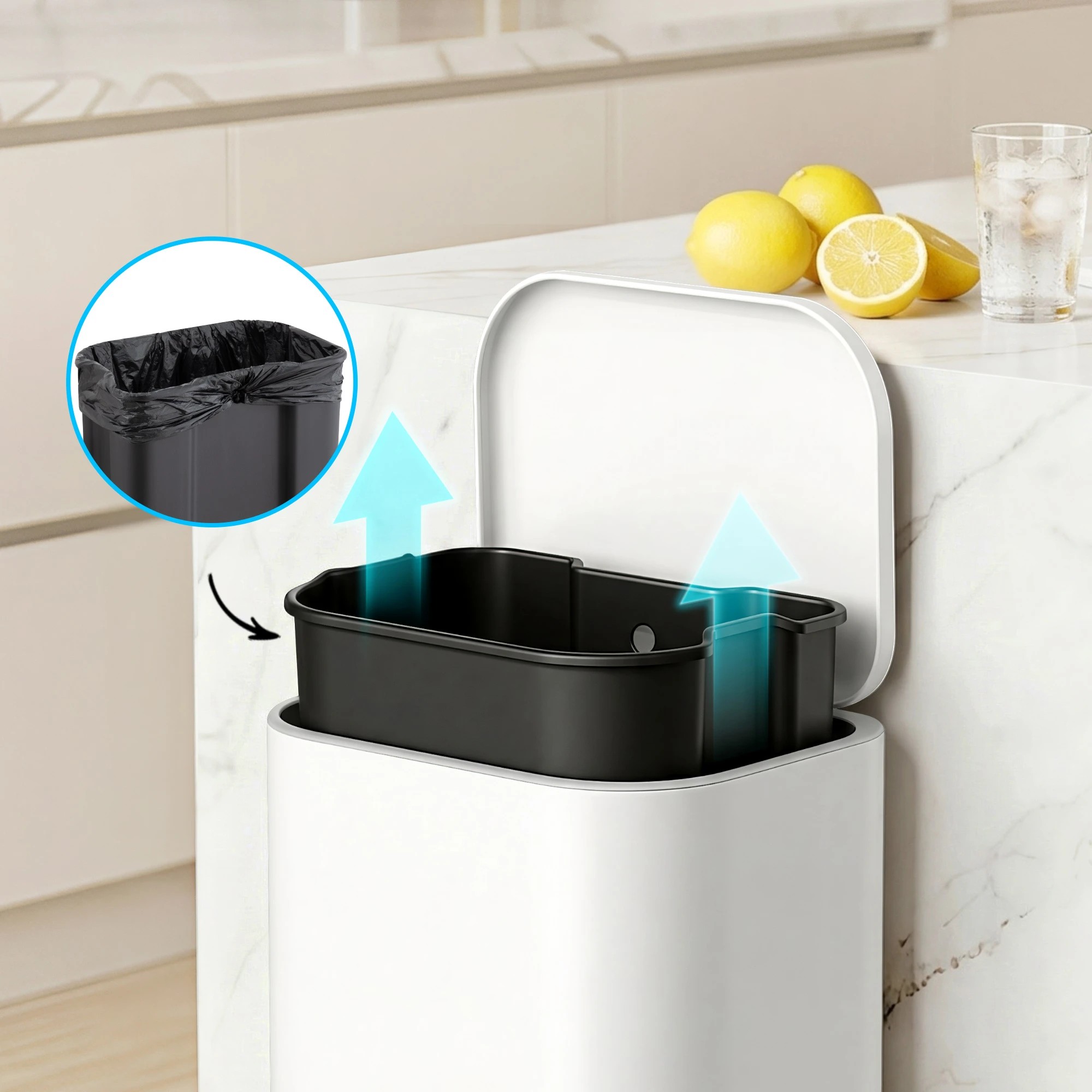 5 Cefito 40L Kitchen Trash Can Pedal Bin Rubbish Bin Steel Soft-Close Lid - White, 5 of 9