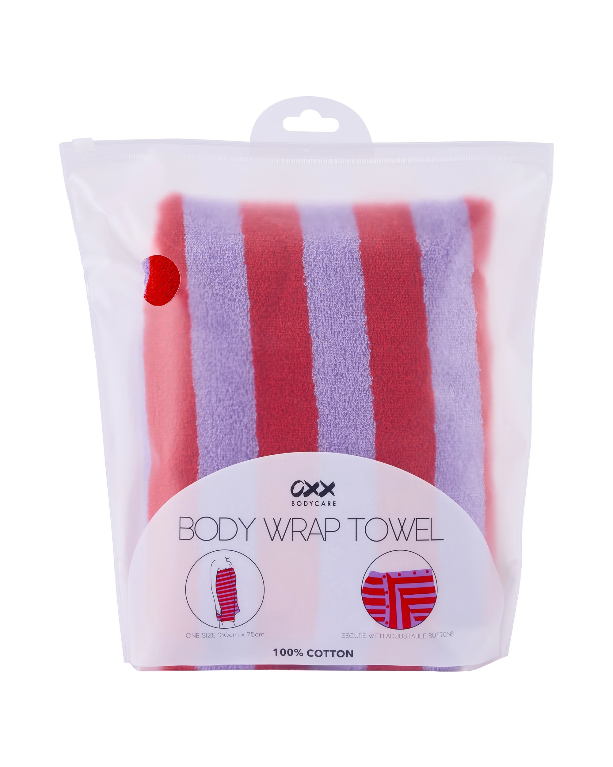 1 OXX Bodycare Cotton Body Wrap Towel - Purple and Red, 1 of 5