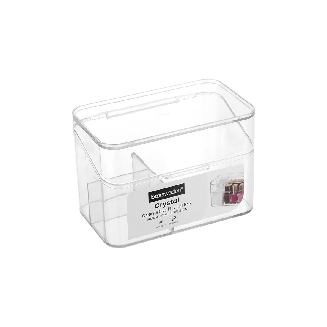 2 Boxsweden 4PK Cosmetics Flip Lid Box 14cm Durable Plastic - 3 Compartments
 - plain, 2 of 7