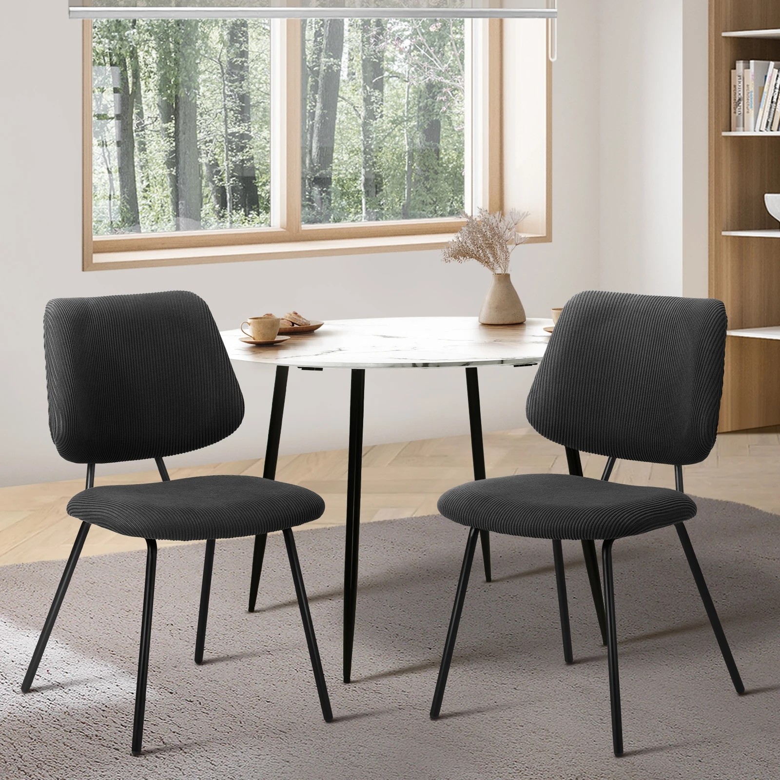 2 Oikiture 2x Dining Chair Vintage Retro Polyester Kitchen Padded Lounge
 - Grey, 2 of 10