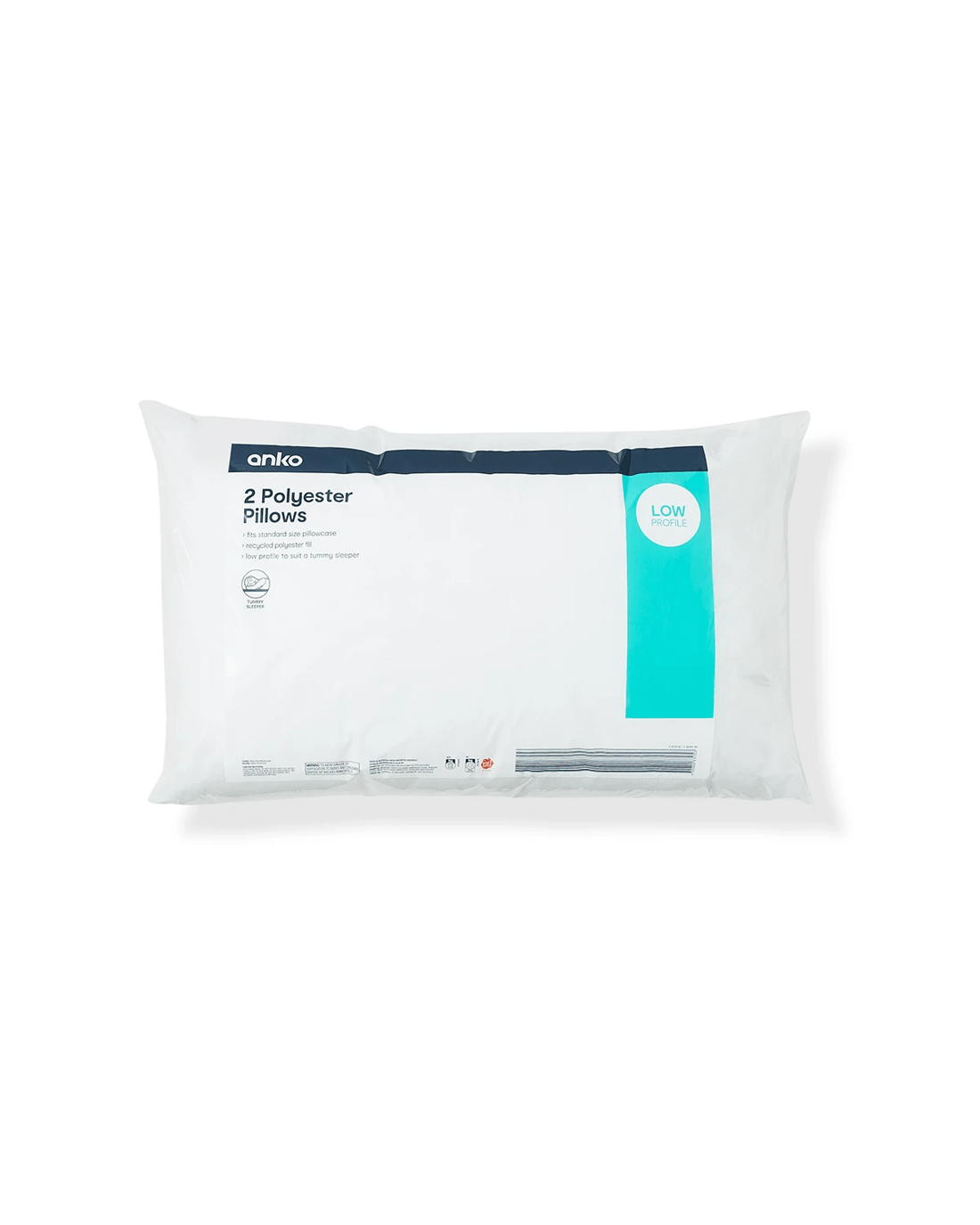 1 2 Pack Polyester Pillows - Low Profile, White, 1 of 3