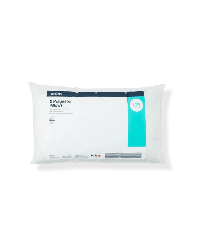 2 Pack Polyester Pillows - Low Profile, W