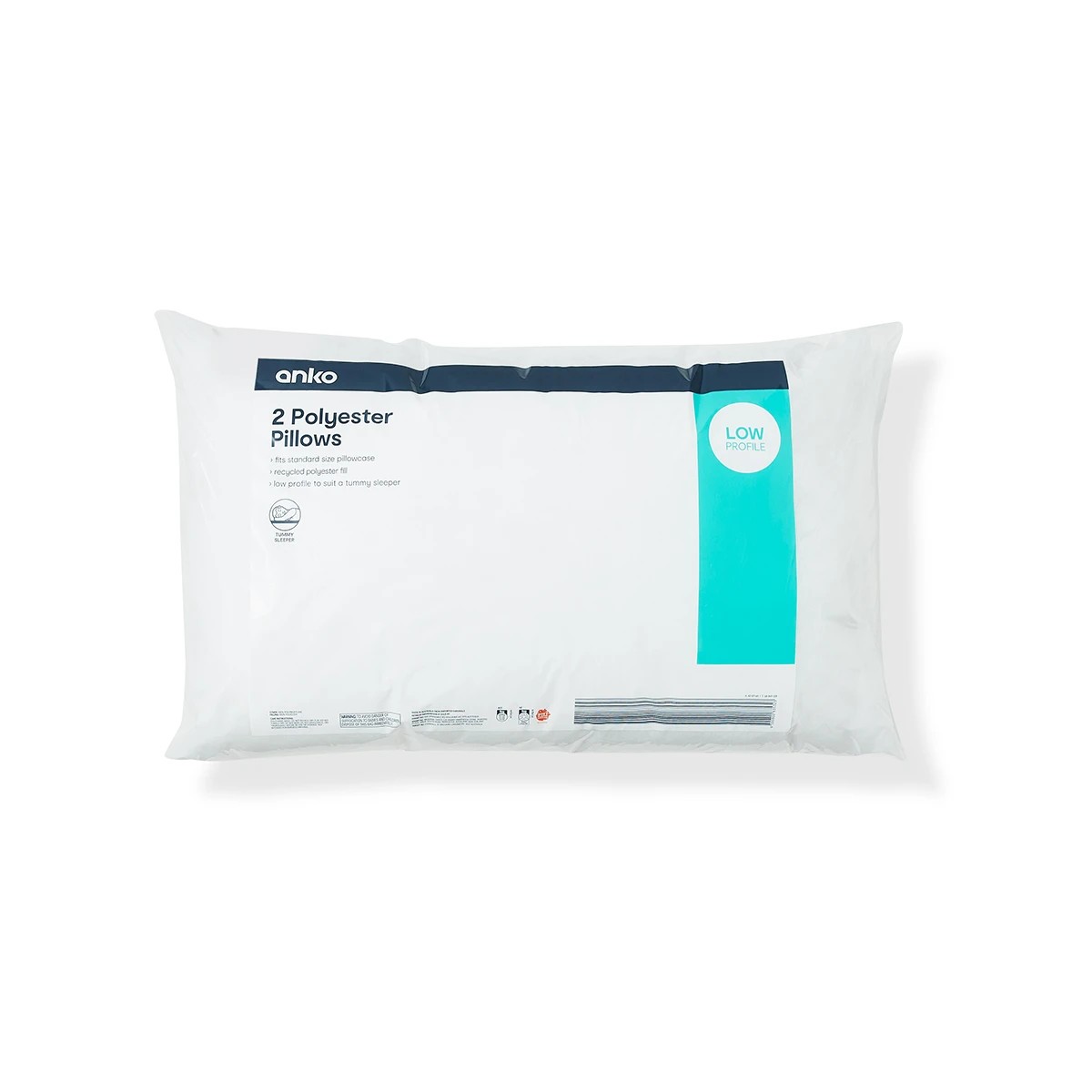 1 2 Pack Polyester Pillows - Low Profile, White, 1 of 3