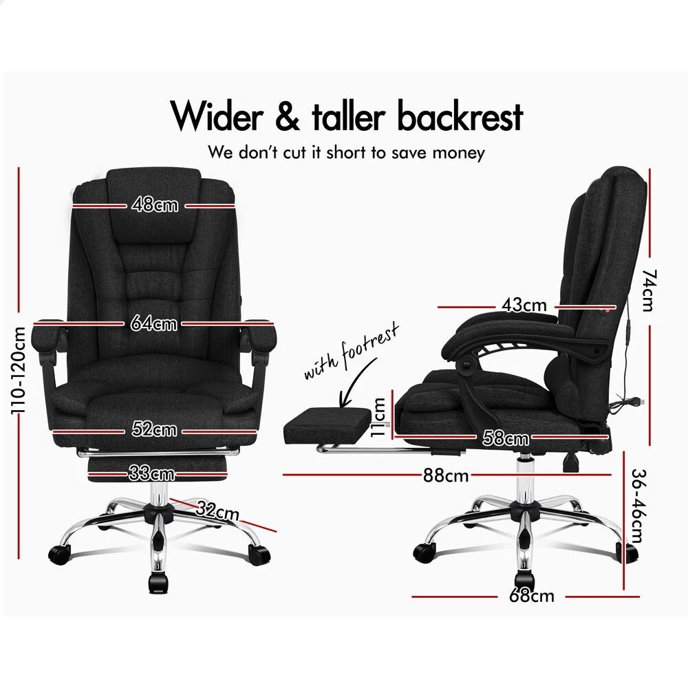 9 Alfordson Massage Office Chair Executive Fabric Seat Gaming Computer Racer - Black, 9 of 10